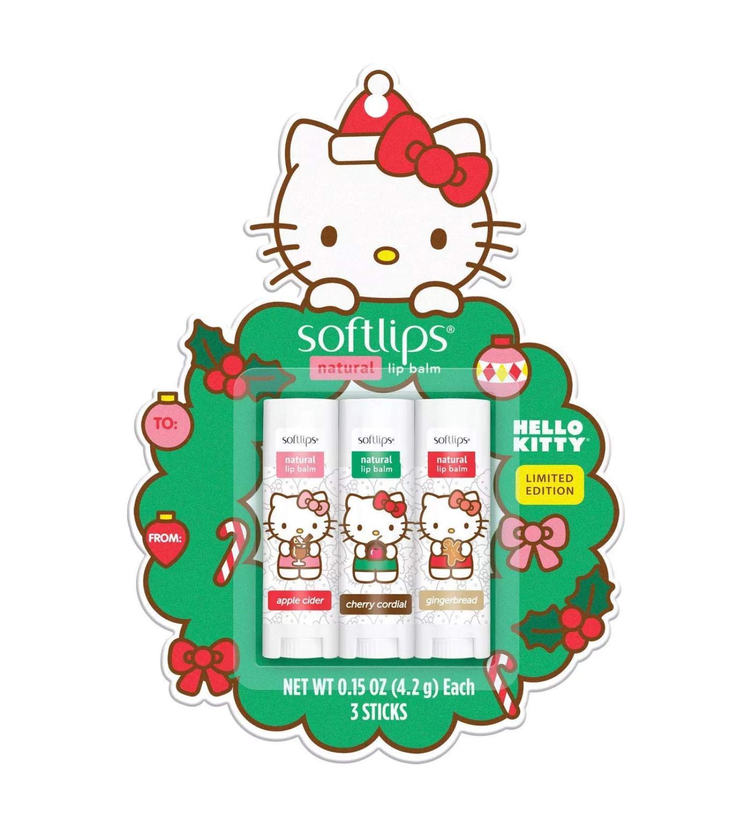 Softlips Hello Kitty Limited Edition Holiday Lip Balm Set - Gingerbread, Apple Cider, Cherry Cordial (3pc Pack) - Buy Online on GoSupps.com