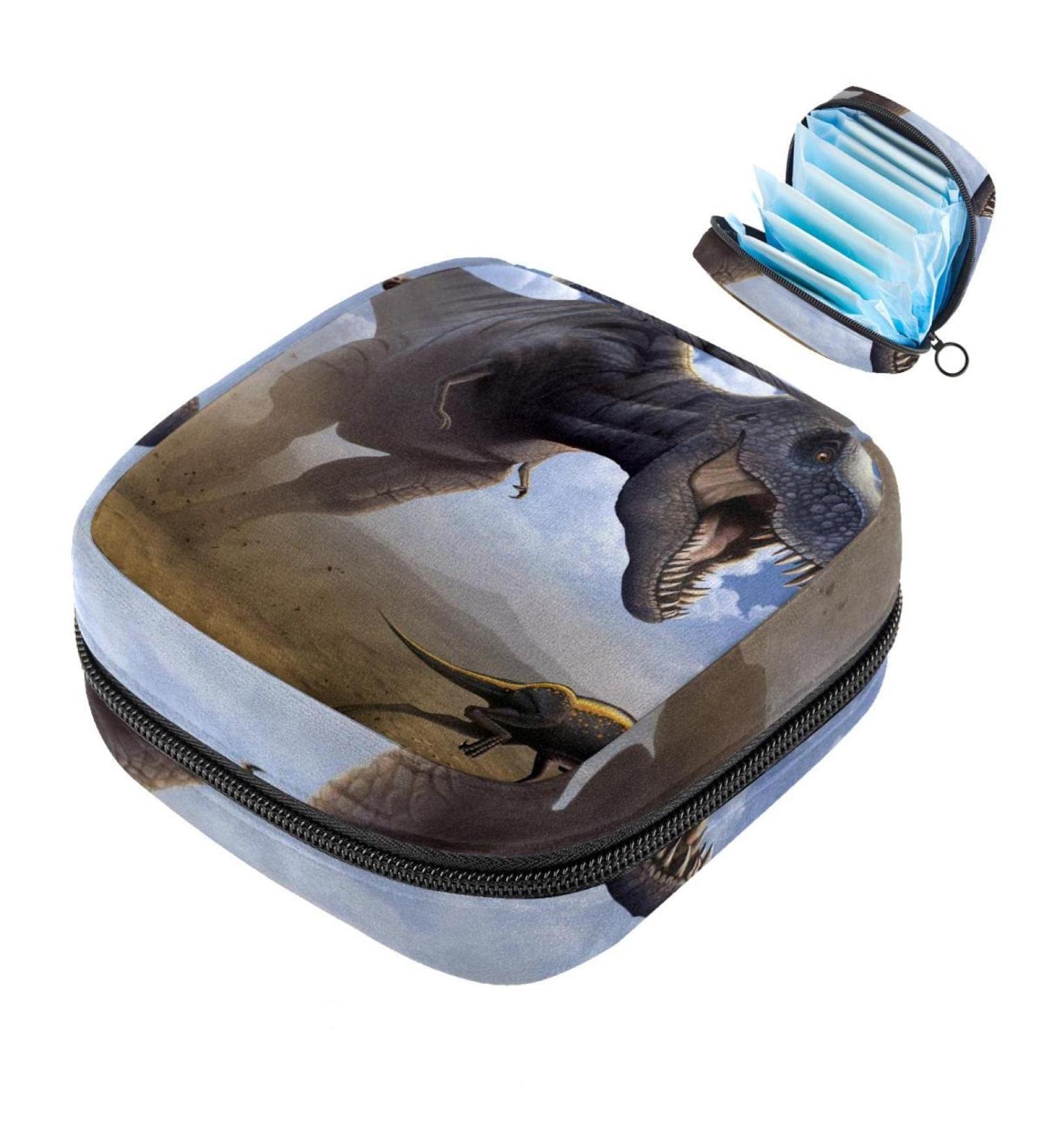 Menstrual Pad Bag with Zipper - Stylish Dinosaur Art Napkin Pouch for Women & Girls | Tampons Collection Case - Buy Online on GoSupps.com