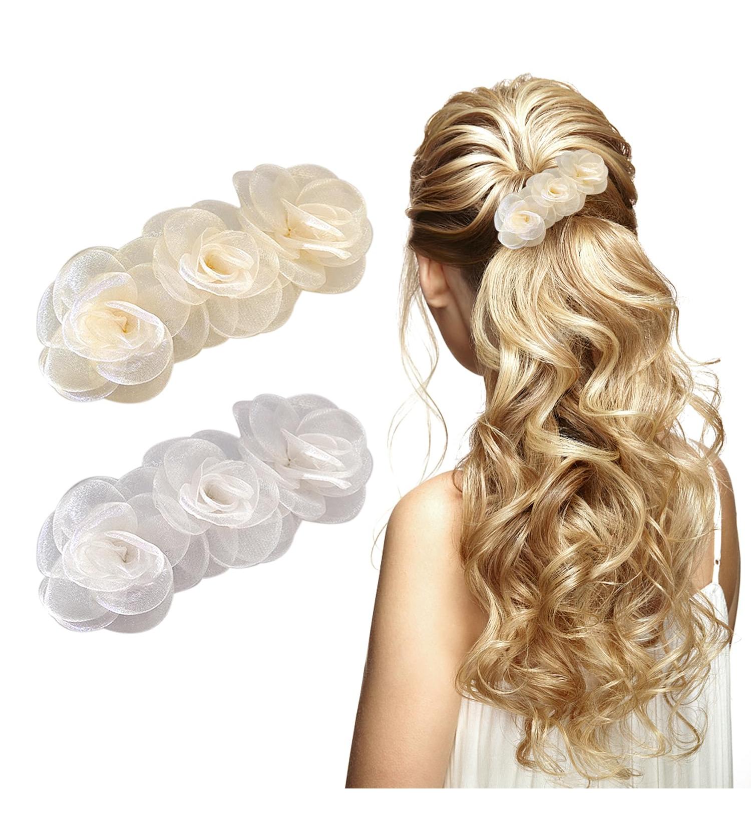 2 Pieces Camellia Hair Clips For Girls White Tiara Hair Accessories For Girls Flower Hair Clips For Women Wedding Hair Clips Small White Flower Hair Clips Handmade Hair Clips For Girls - Buy Online on GoSupps.com