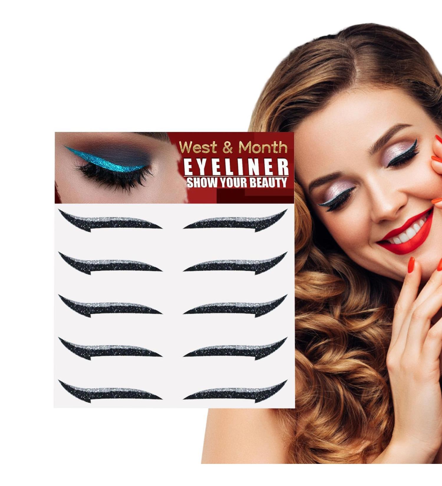 Glitter Eyeliner Stickers | Instant Self Adhesive Eyeliner Stencil 5 Pairs | Glitter Effect Adhesive Eyeliner Stickers Wobblo Silver (Pairs) - Buy Online on GoSupps.com