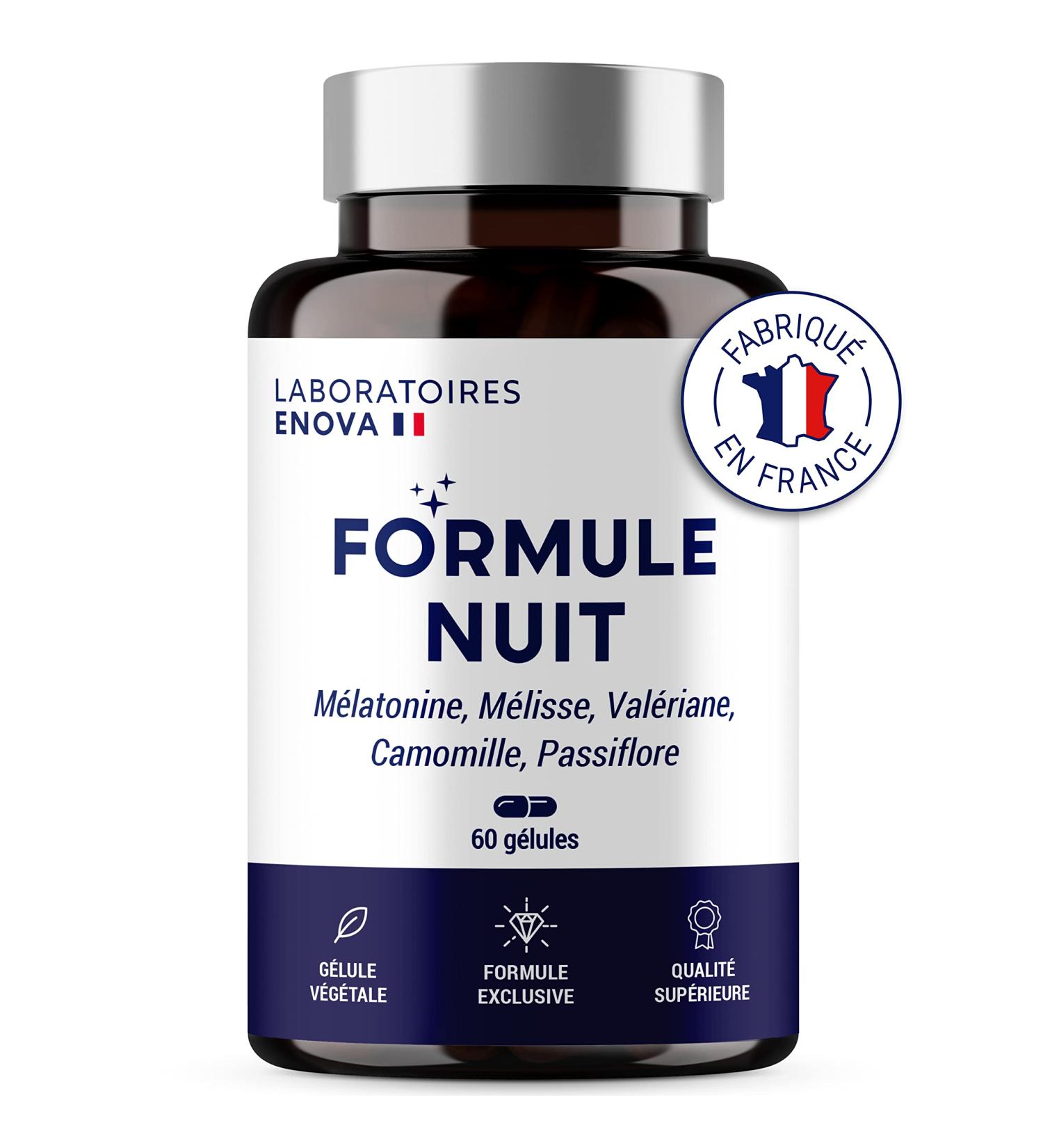 NIGHT FORMULA | Melatonin 1.9 mg + Plants: Valerian Lemon Balm Chamomile Passionflower | 100% Natural Sleep Supplement | 60 Nights of Natural Sleep | Made in France - Buy Online on GoSupps.com