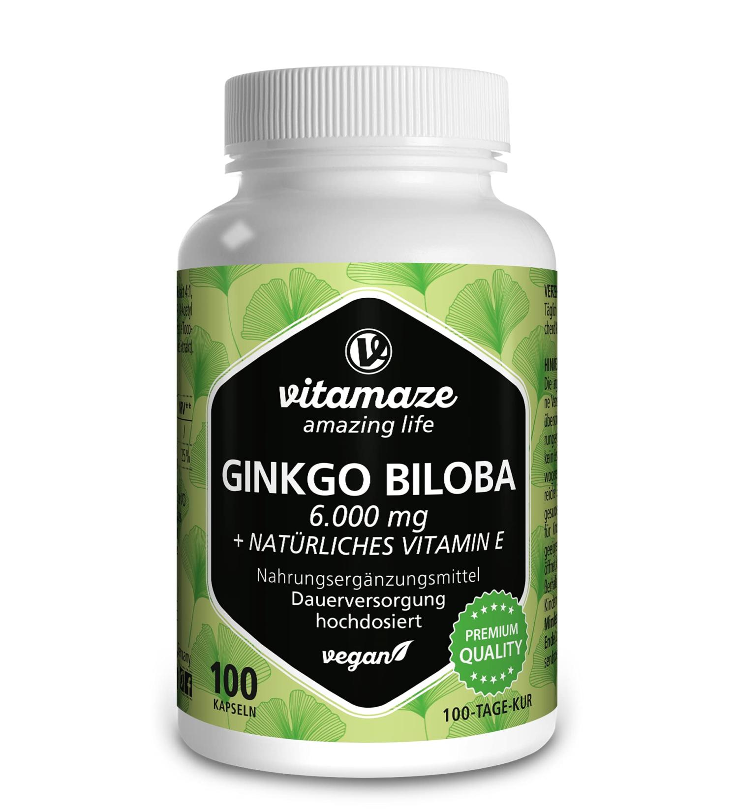 Ginkgo Biloba Capsules 6000mg with Acai, L-Carnitine & Vitamin E | Memory & Energy Booster | 100 Days Supply | Gingko Biloba Extract 50:1 | Additive-Free Supplement - Buy Online on GoSupps.com