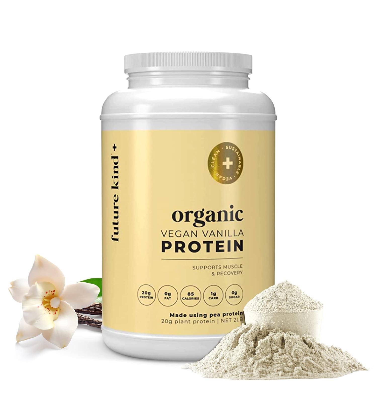 Future Kind Vegan Protein Powder - Organic Pea Plant-Based Shake for Muscle Growth & Weight Management - Sugar-Free, Dairy-Free, Gluten-Free - Vanilla, 34 Servings - Buy Online on GoSupps.com