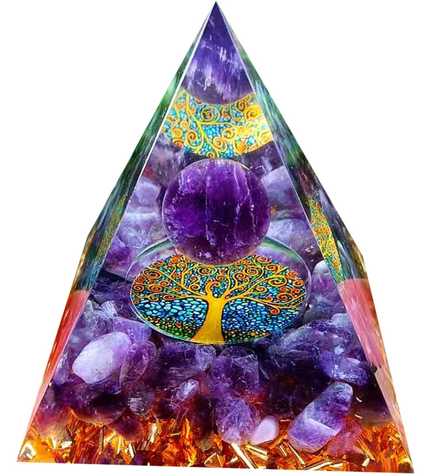 5cm Amethyst Ball Tree of Life Orgone Pyramid for Nature Reiki Healing Chakra - Moonstone Crystal Energy Tower with Amethyst Ball - Crushed Stone Jewelry - Buy Online on GoSupps.com