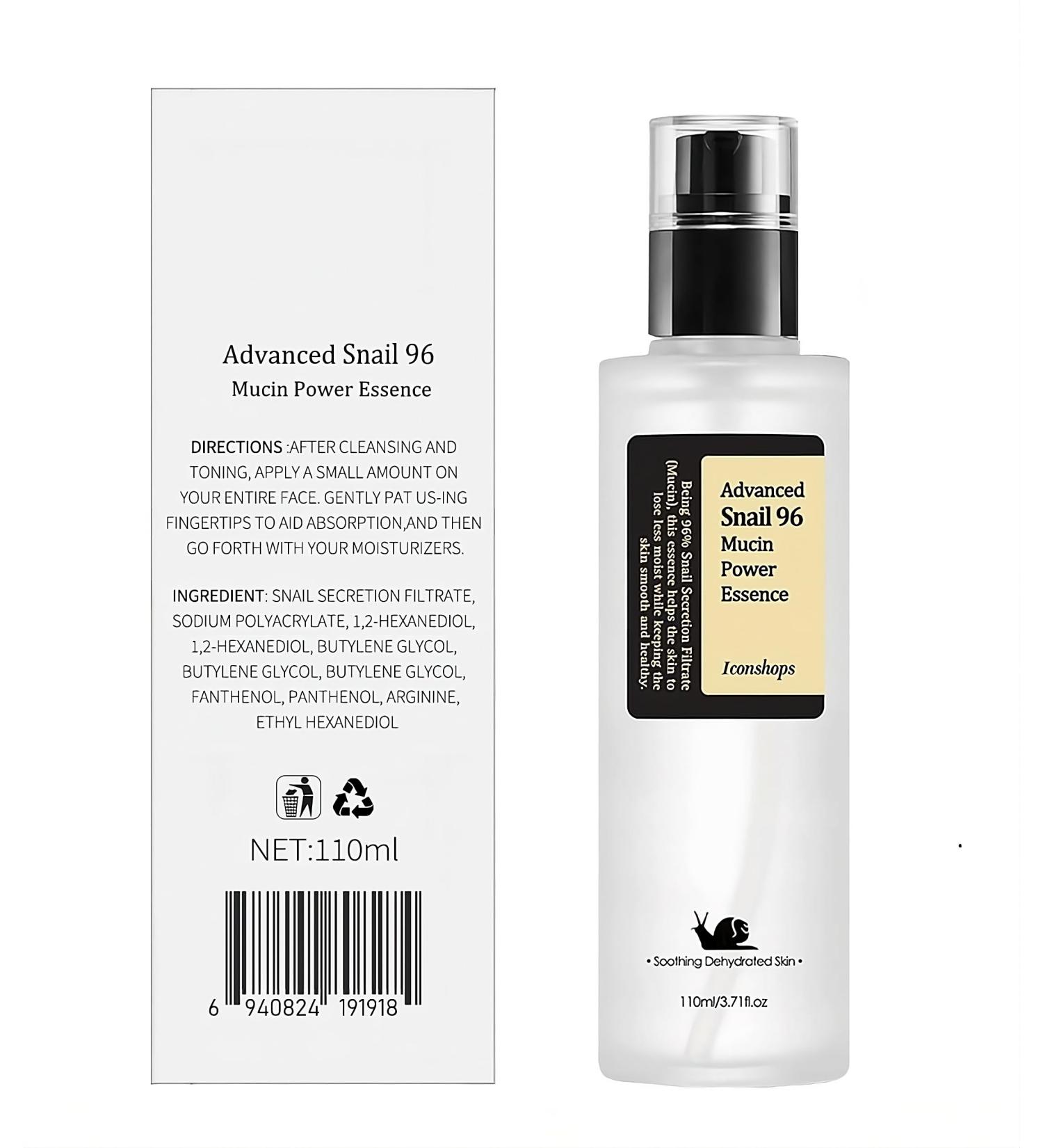 Snail Mucin 96% Power Repairing Essence - 110ml Hydrating Serum for Dull Skin & Fine Lines | Extra Size Snail Secretion Filtrate - Buy Online on GoSupps.com