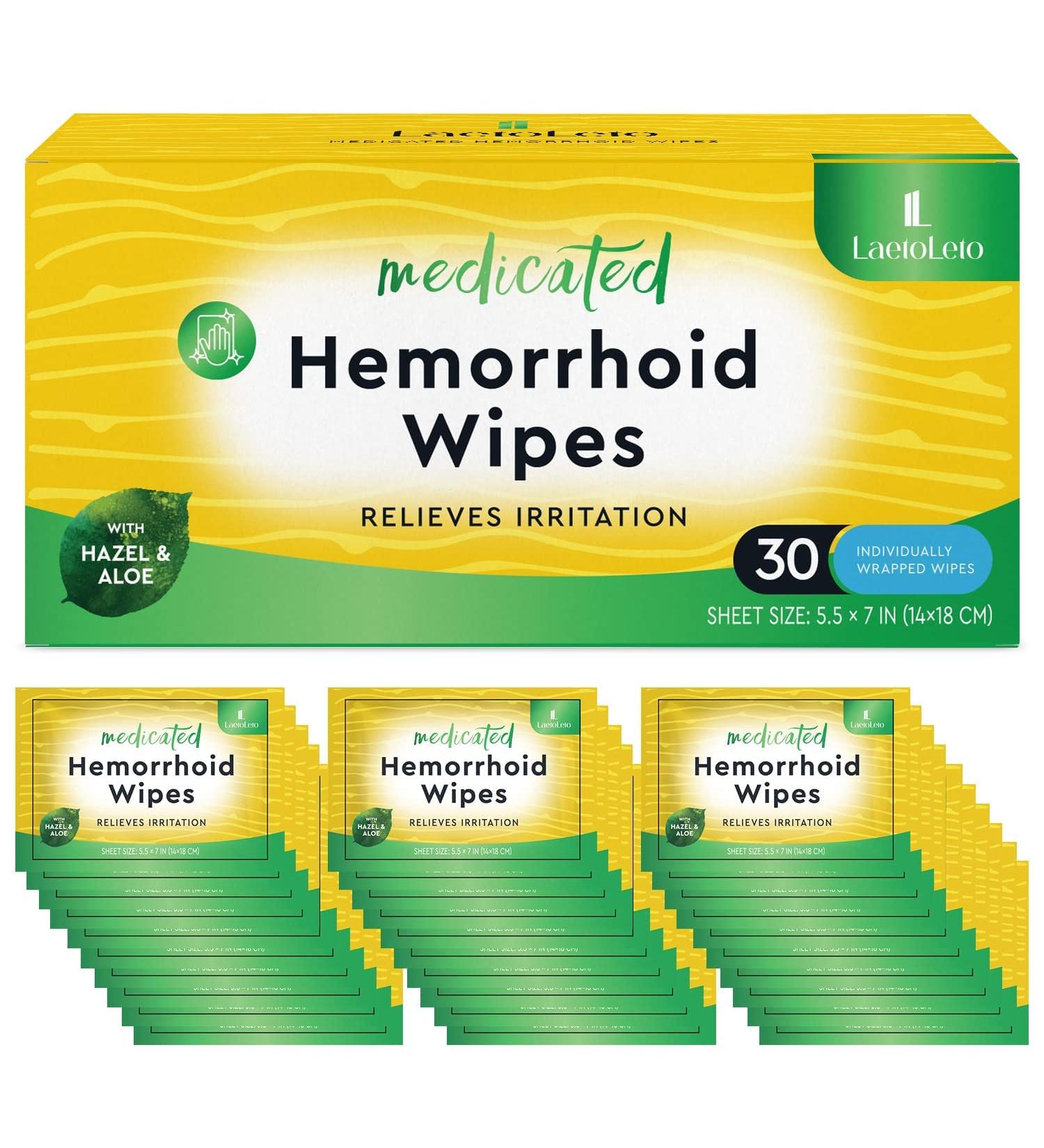 Hemorrhoid Treatment Wipes with Witch Hazel | 30 Count for Maximum Relief from Pain, Burning, and Itching - Buy Online on GoSupps.com