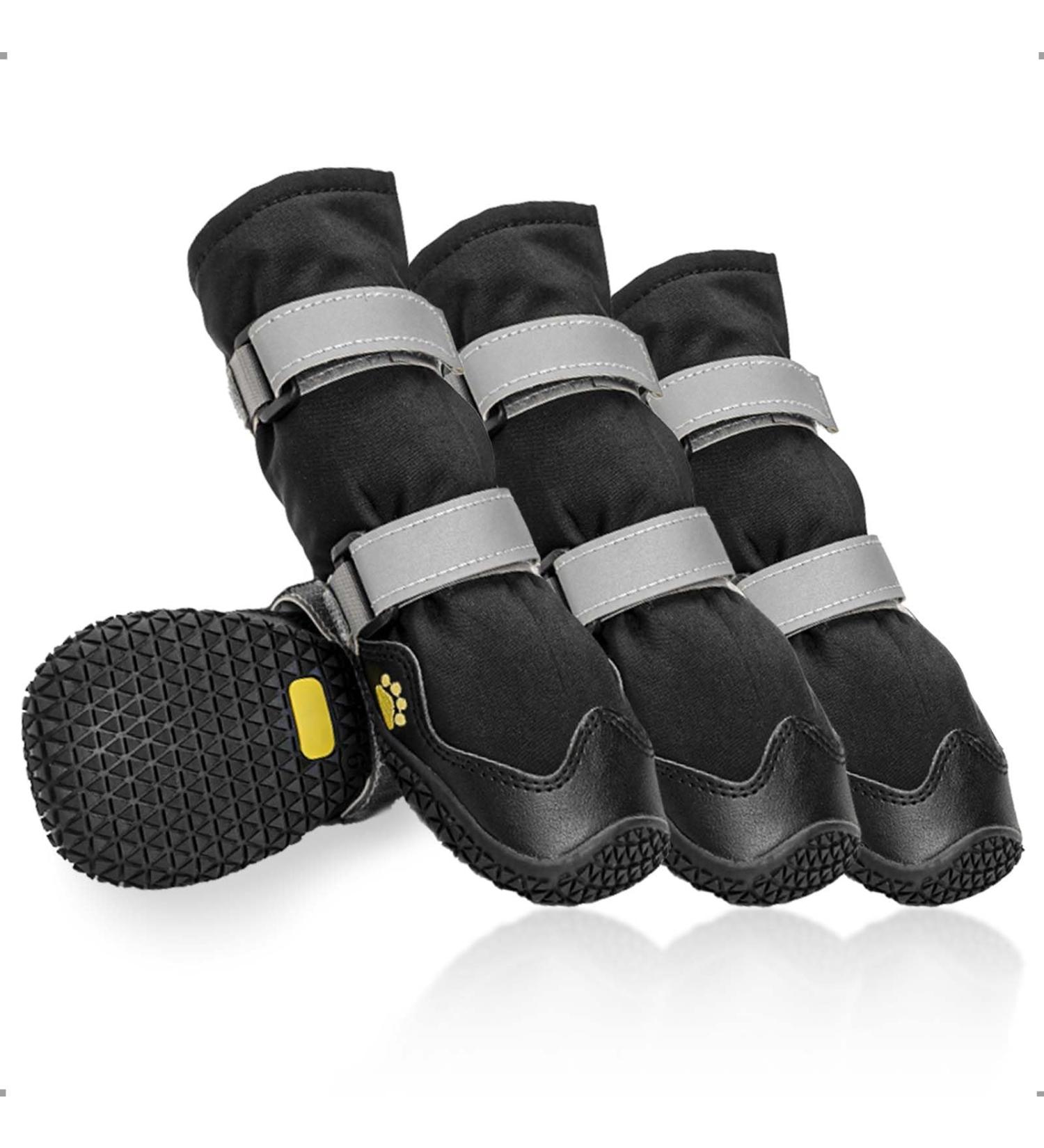 Reflective Anti-Slip Dog Shoes for Small, Medium & Large Dogs - Waterproof & Wear-Resistant Paw Protectors - 4 Pcs (L Black) - Buy Online on GoSupps.com