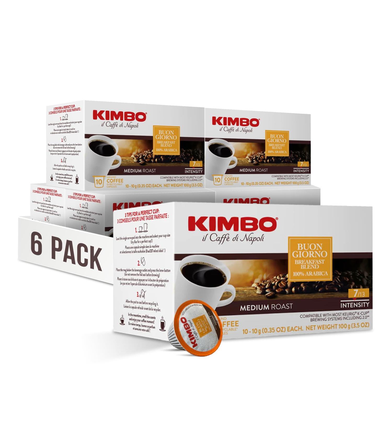 Kimbo Buongiorno Blend 100% Arabica | 60 Count Keurig K-Cup Compatible Pods | Medium Roast Intensity 7/13 | Roasted Blended and Made in Italy - Buy Online on GoSupps.com