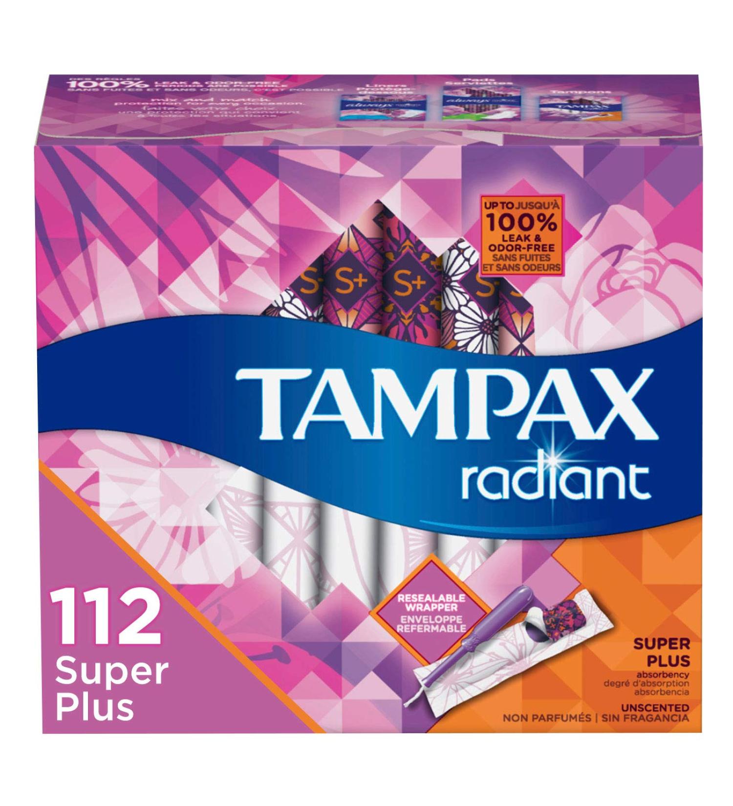 Tampax Radiant Super Plus Tampons 112 Count - Unscented (Pack of 4) - Buy Online on GoSupps.com
