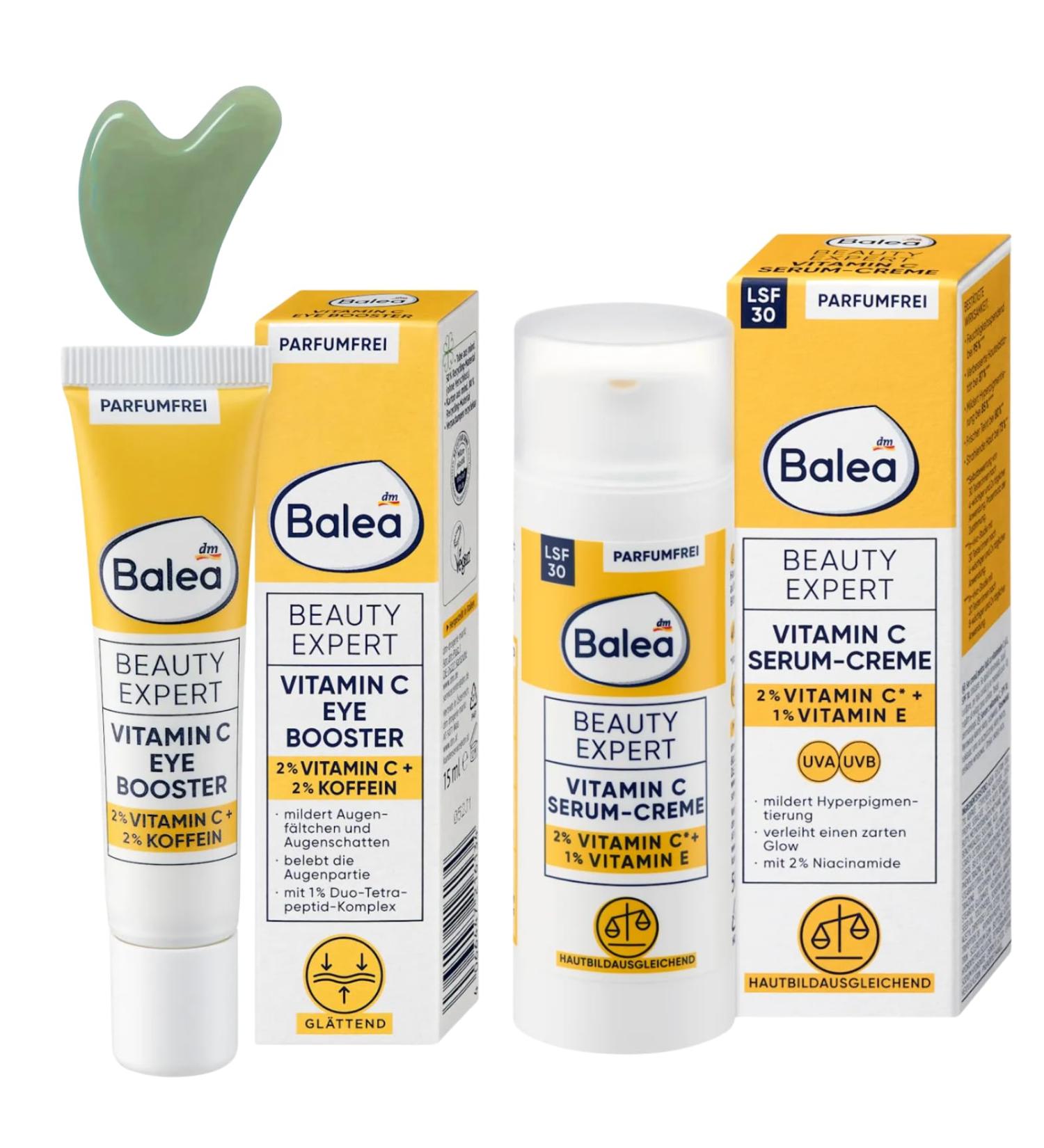  Balea Professional Balea 2-Pack - Beauty Expert Vitamin C Serum Cream SPF 30 (50ml) + Beauty Expert Vitamin C Eye Booster Eye Cream (15ml) + Bonus Gua Sha Facial Massager - Buy Online on GoSupps.com