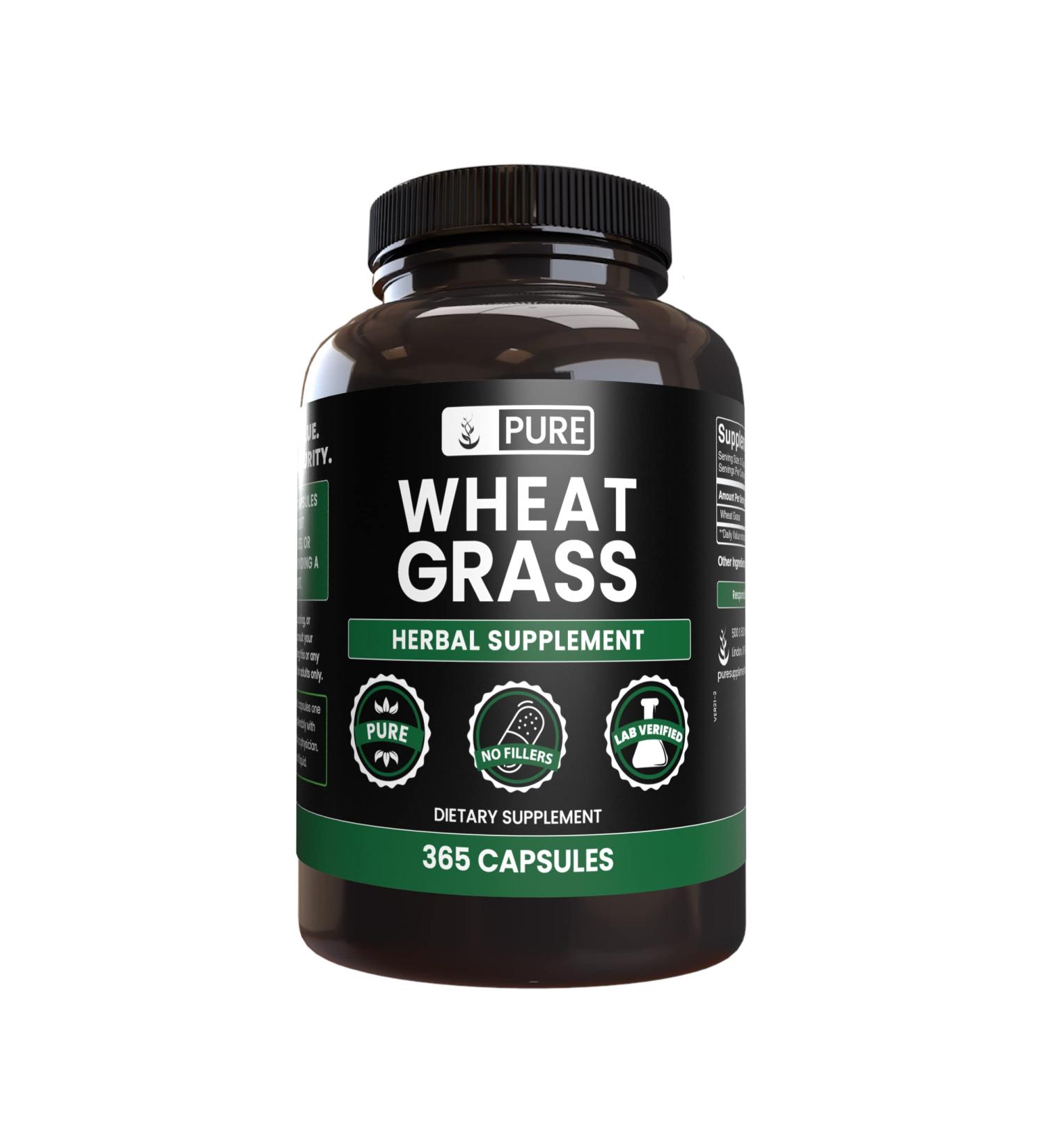 Pure Wheat Grass Capsules (365 Count) - No Magnesium or Rice Fillers - Lab Verified, Always Pure - Buy Online on GoSupps.com