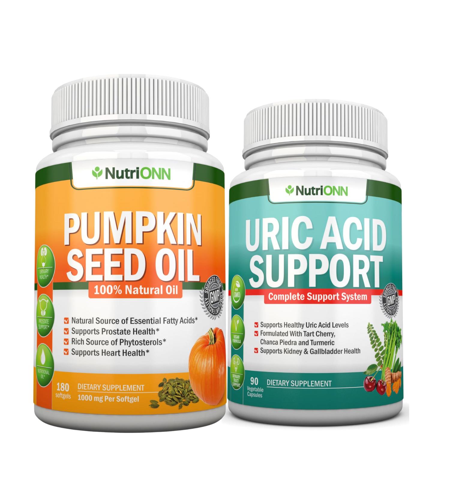 NutriONN Pumpkin Seed Oil Softgels & Uric Acid Support Capsules Combo - Targeted Support for Kidney Health & Uric Acid Management - Buy Online on GoSupps.com