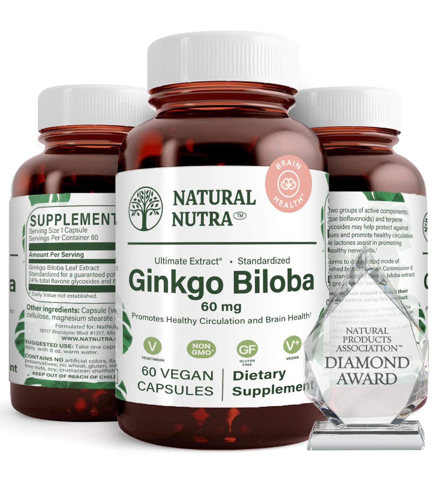 Natural Nutra Ginkgo Biloba Improves Circulation to The Brain and Boosts Memory Cognitive Functions Increases Oxygen Flow Enhancing Mental Performance Vegan and Gluten Free (60) Capsules - Buy Online on GoSupps.com