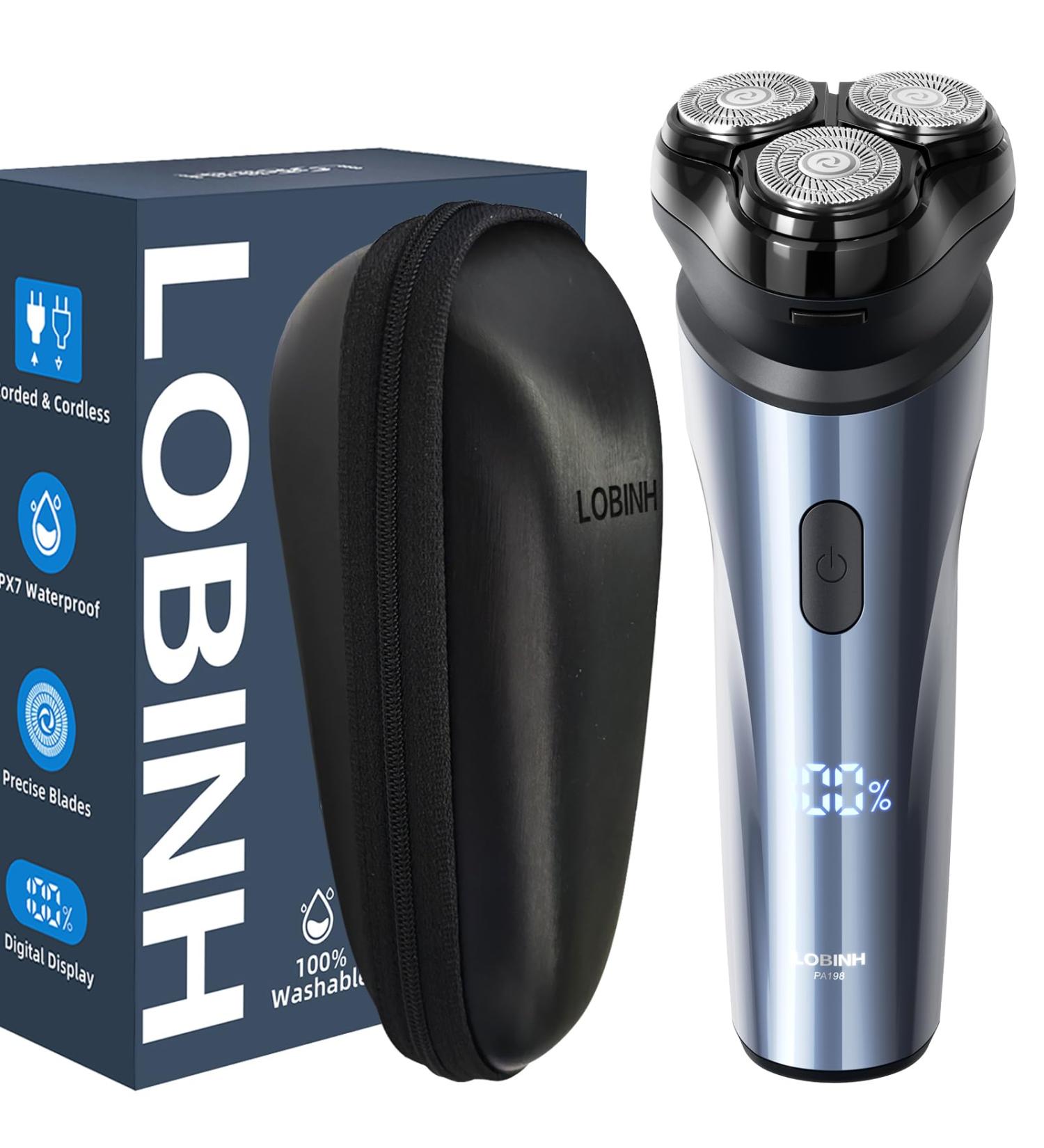 Buy LOBINH Electric Razor for Men - 100% Washable Rechargeable Cordless Wet & Dry Shaver with Travel Organizer & Fast Charging - Buy Online on GoSupps.com
