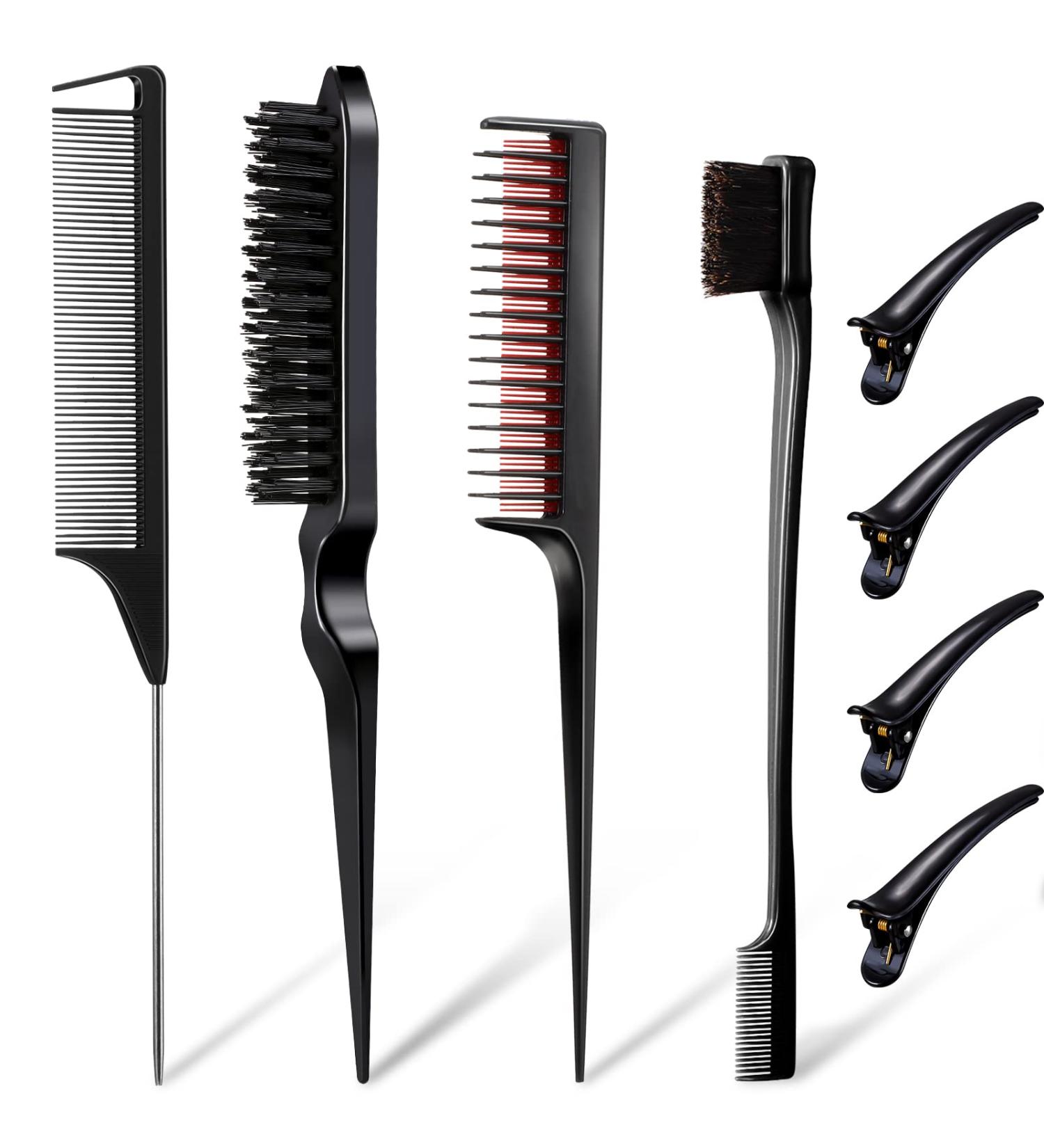 8-Piece Edge Brush Teasing Comb Set with Hair Clips | Dual Edge Styling Brush and Rat Tail Comb for Women, Girls, Kids, and Hair Stylists - Buy Online on GoSupps.com