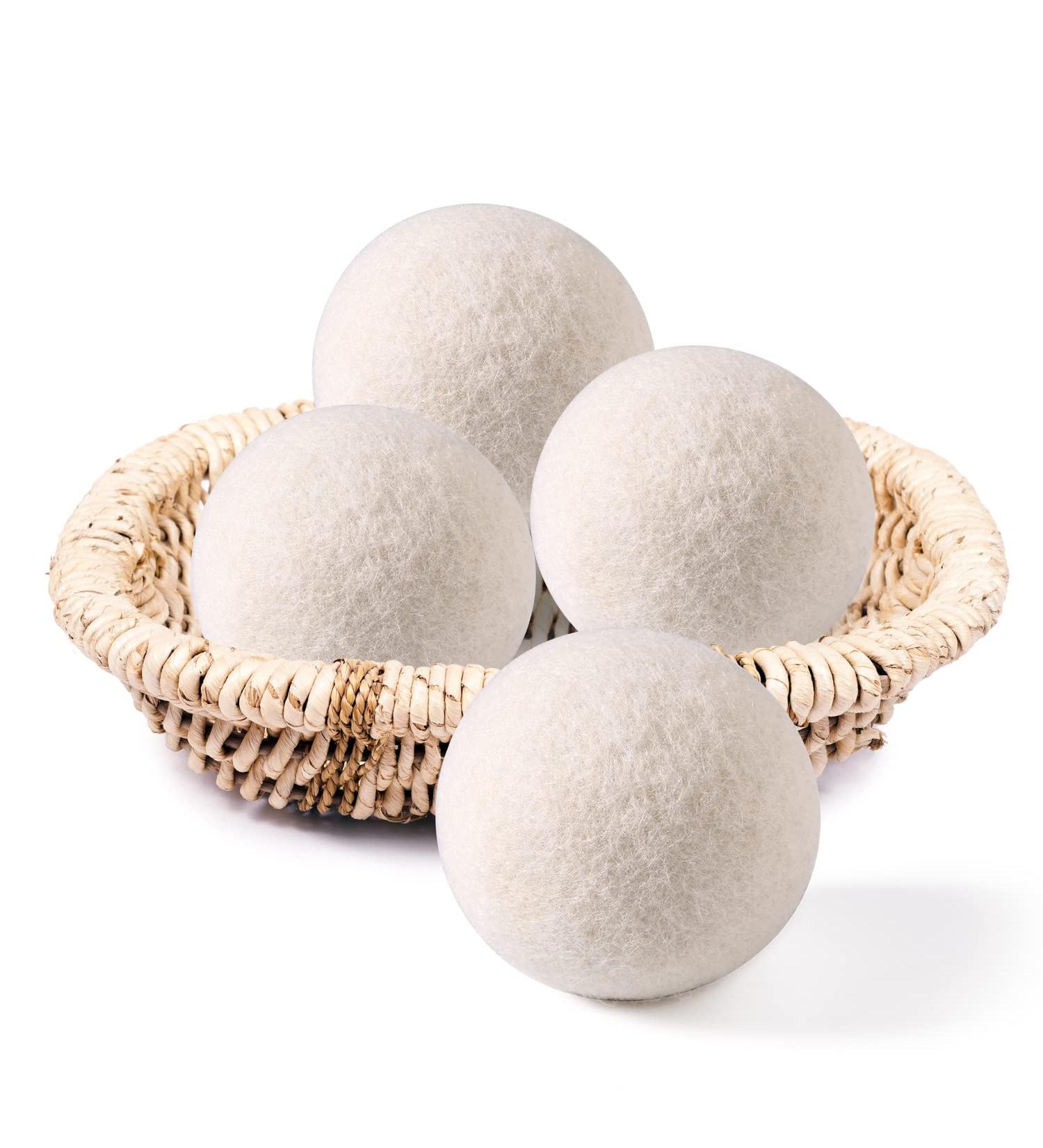 Organic Wool Dryer Balls 4 Pack XL - 100% New Zealand Wool Fabric Softener - Reusable & Baby Safe - Shortens Drying Time, Reduces Wrinkles - 1000 Loads - White - Buy Online on GoSupps.com
