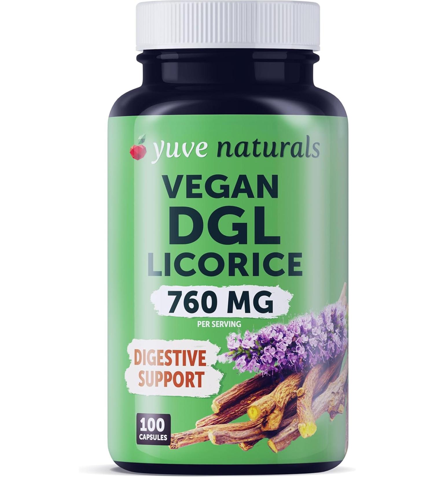 Yuve Vegan DGL Licorice Root Capsules 760mg - Natural Acid Reflux Relief - 100ct - Buy Online on GoSupps.com
