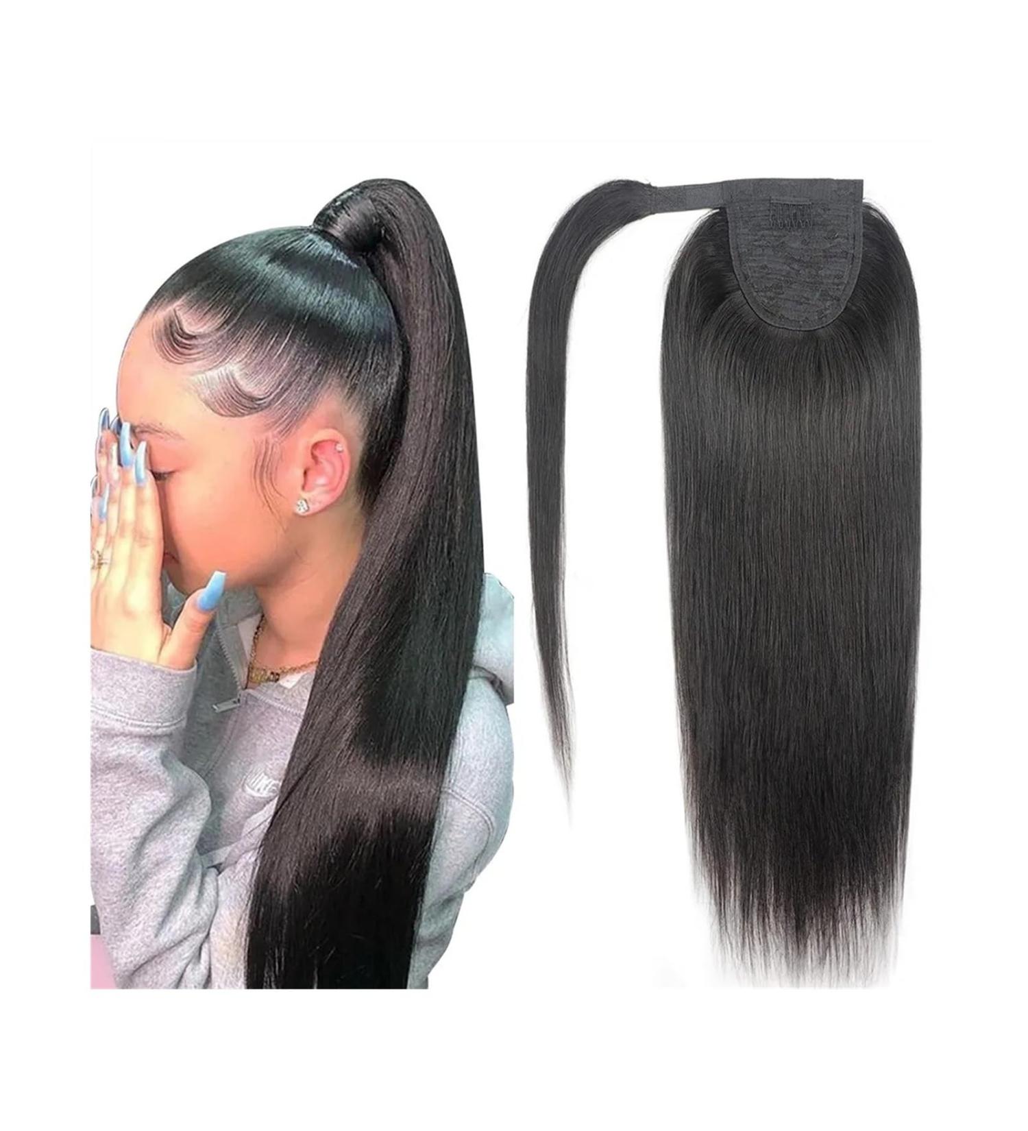 Ponytail Extensions Wrap Around Ponytail Brazilian Human Hair Straight Pony Tail Hair Extensions for Black Women Clip in Remy Hair Ponytail Hairpiece Natural Color for Women (Size : 16inches 100g) - Buy Online on GoSupps.com