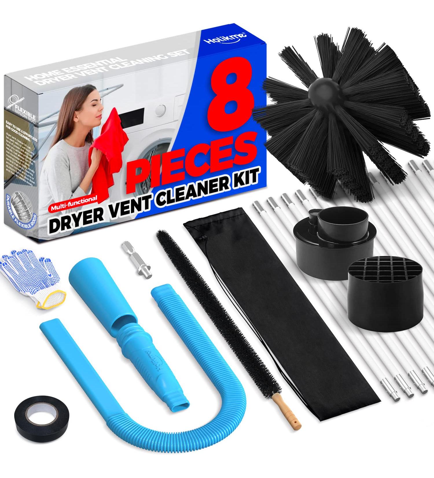 Holikme 8-Piece Dryer Vent Cleaner Kit with 30ft Brush, Lint Vacuum Attachment, Trap Brush - Blue - Buy Online on GoSupps.com