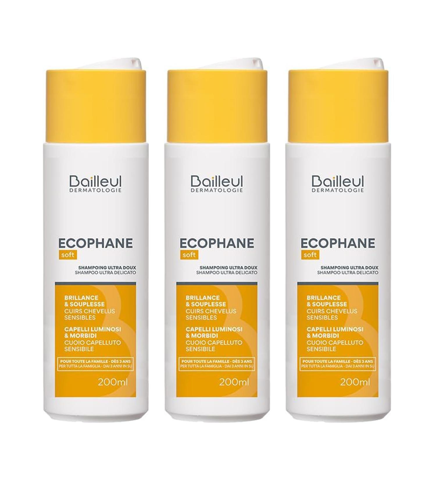 Bailleul | Ecophane Soft | Shampoing Ultra-Doux | Lot de 3 x 200 ml | Cheveux Ternes & Fragiles | Douceur Brillance & Souplesse