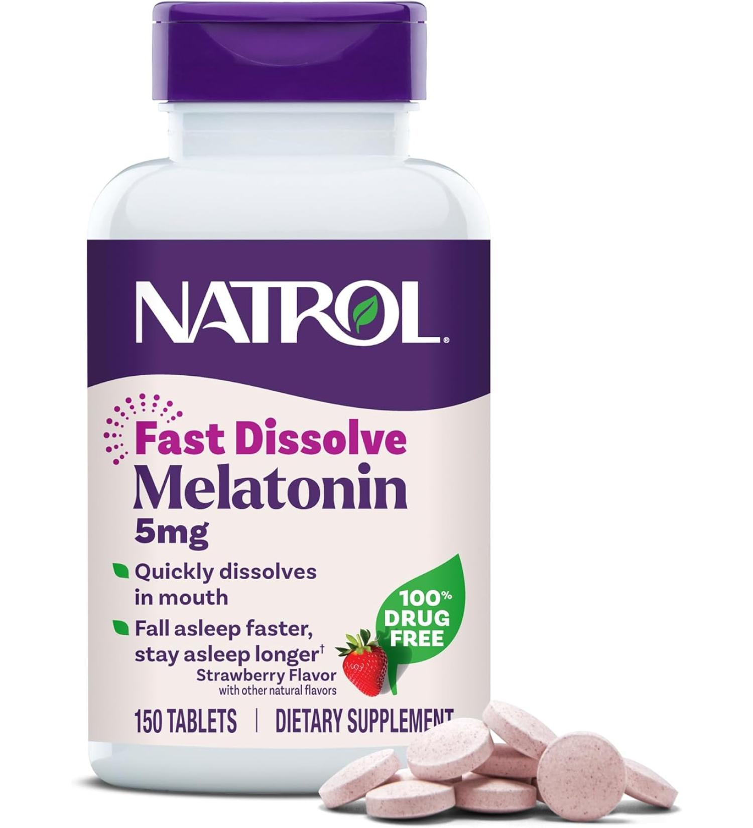 Natrol Melatonin Extra Strength 5mg - Fast Dissolve Strawberry Tablets (150 Pack) - Buy Online on GoSupps.com