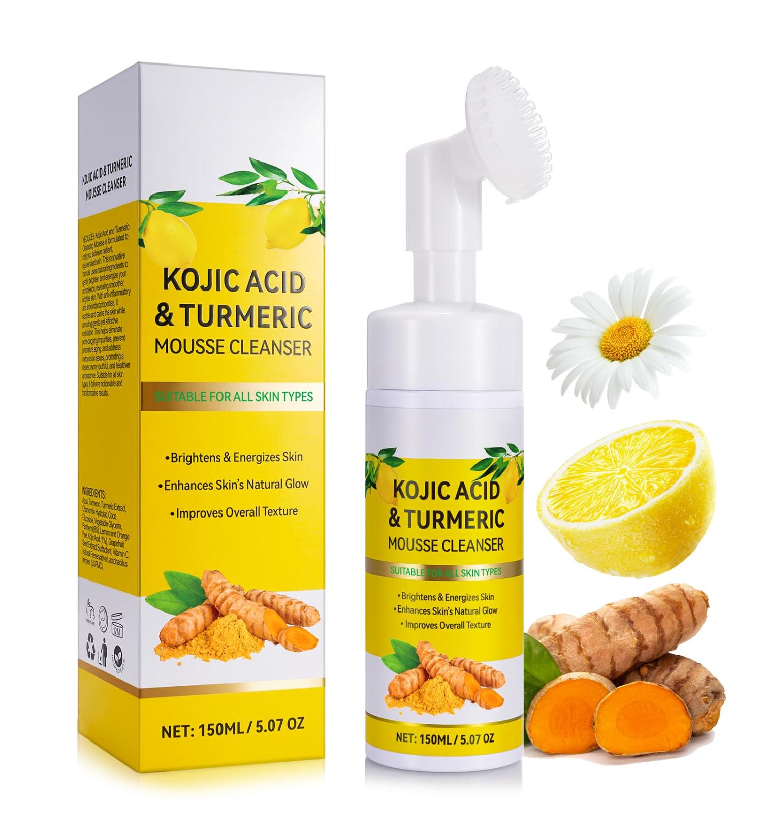 Turmeric Facial Foaming Cleanser |TurmericKojic Acid Foaming Cleanser|Turmeric Cleanser for Face Clear Mousse Cleanser Gentle & Non-Irritating |Turmeric Foaming Cleanser for All Skin 150ML - Buy Online on GoSupps.com