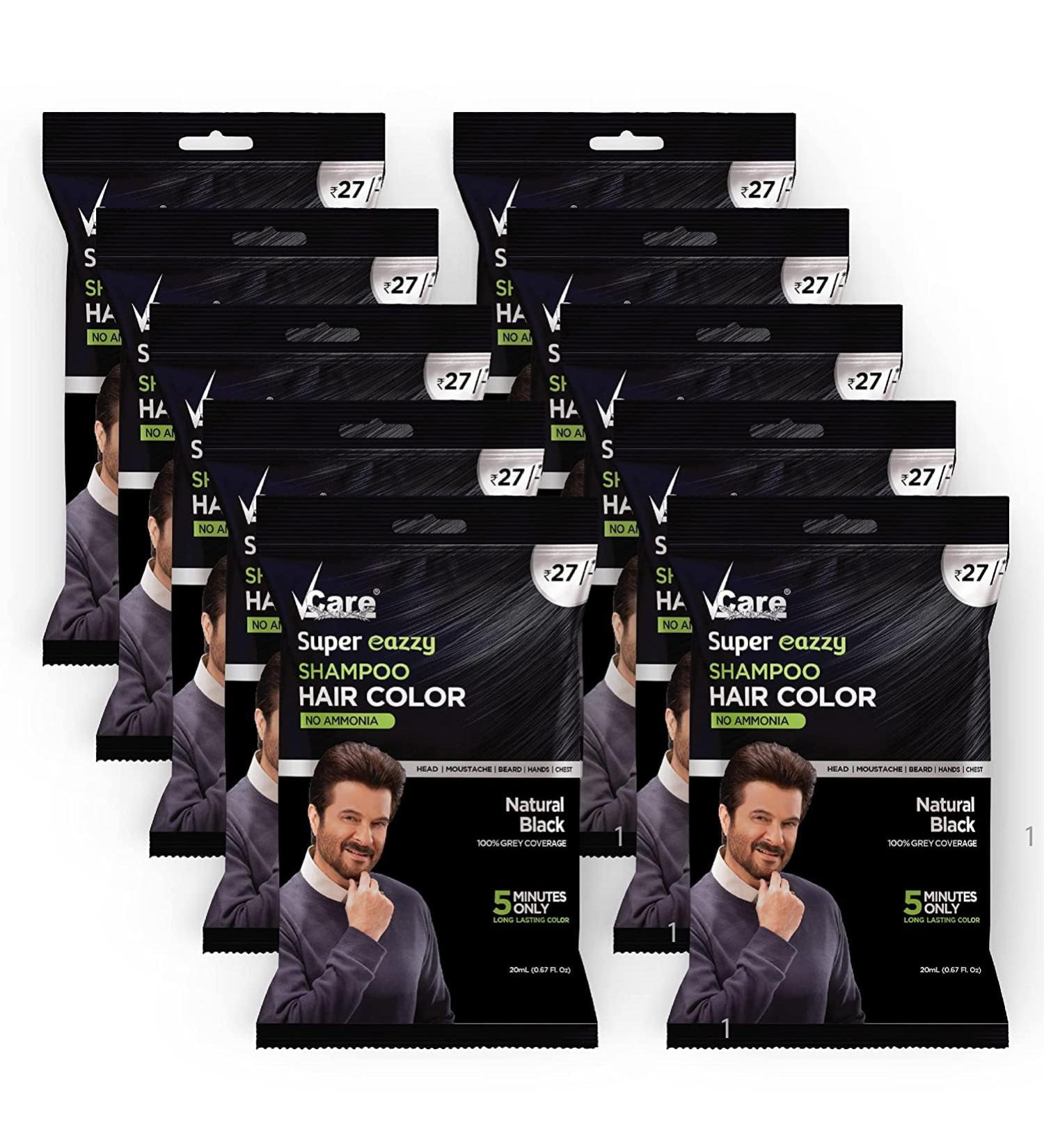 Super Eazzy Hair Colour Shampoo | 5-Minute Root Hair Dye Kit for Men & Women | No Parabens Ammonia Sulfates | Pack of 10 - Black - Buy Online on GoSupps.com