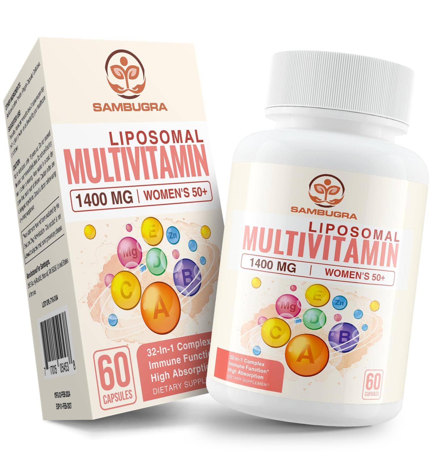 Liposomal Multivitamin for Women 50+ - Women Daily Multivitamin with 32 Ingredients, CoQ10, Vitamins C, B, D, E for Cardiovascular & Bone Health Support - Iron-Free (60 Capsules) 60 Count (Pack of 1) - Buy Online on GoSupps.com
