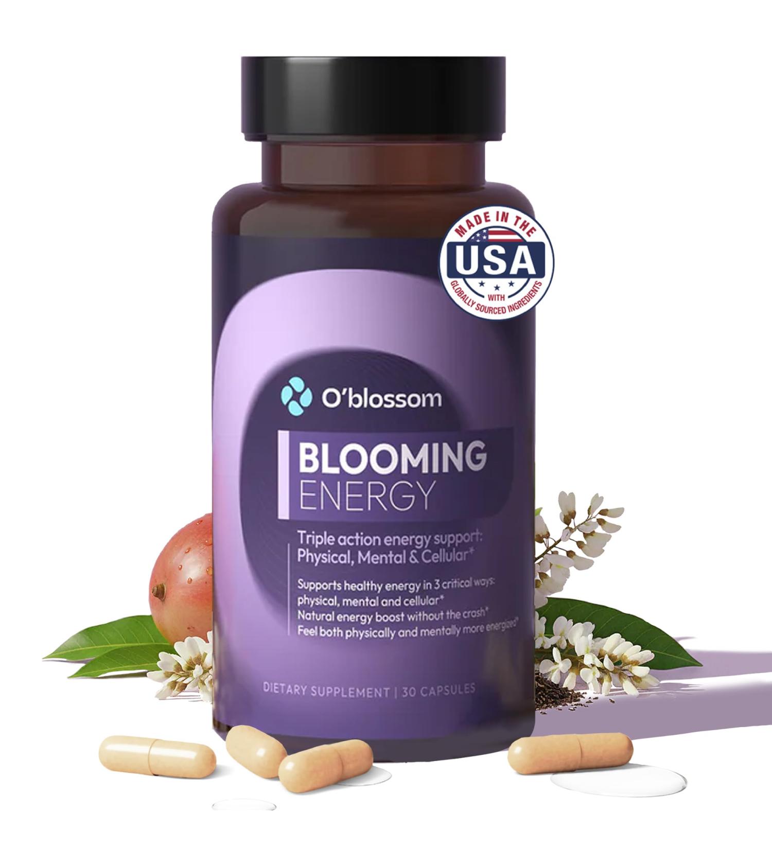 O'blossom Blooming Energy Nuro Gum Energy and Focus - Sharp Focus No Explode Boost with Zynamite Quercetin L'theanine Supplement -Enhance Performance & Mental Clarity | 30 Capsules