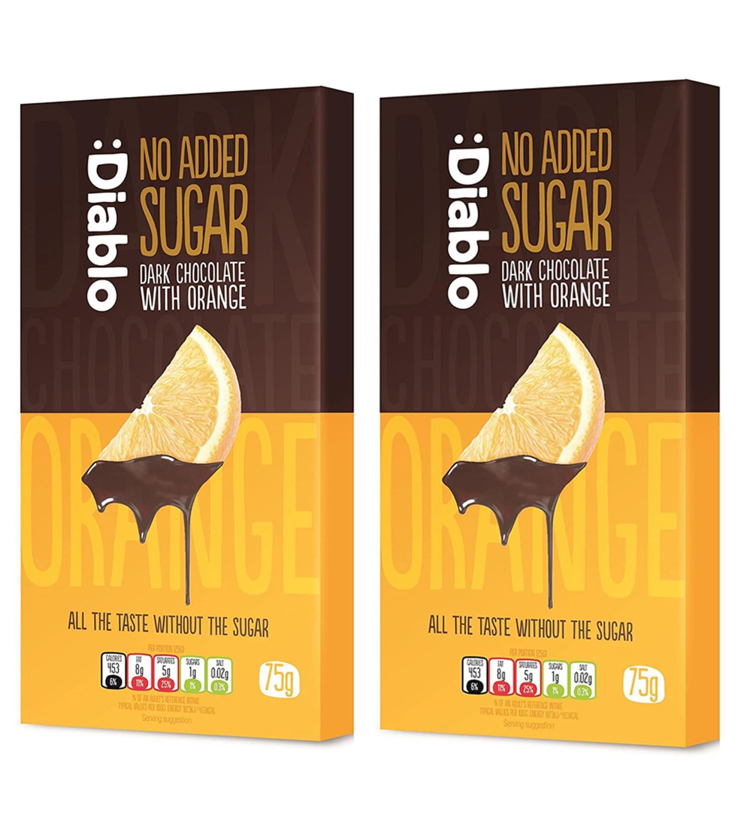  Diablo Diablo Dark Chocolate Bar with Orange | No Added Sugar Gluten-Free | Suitable for Diabetics | Perfect for Gifting | 75g - Buy Online on GoSupps.com
