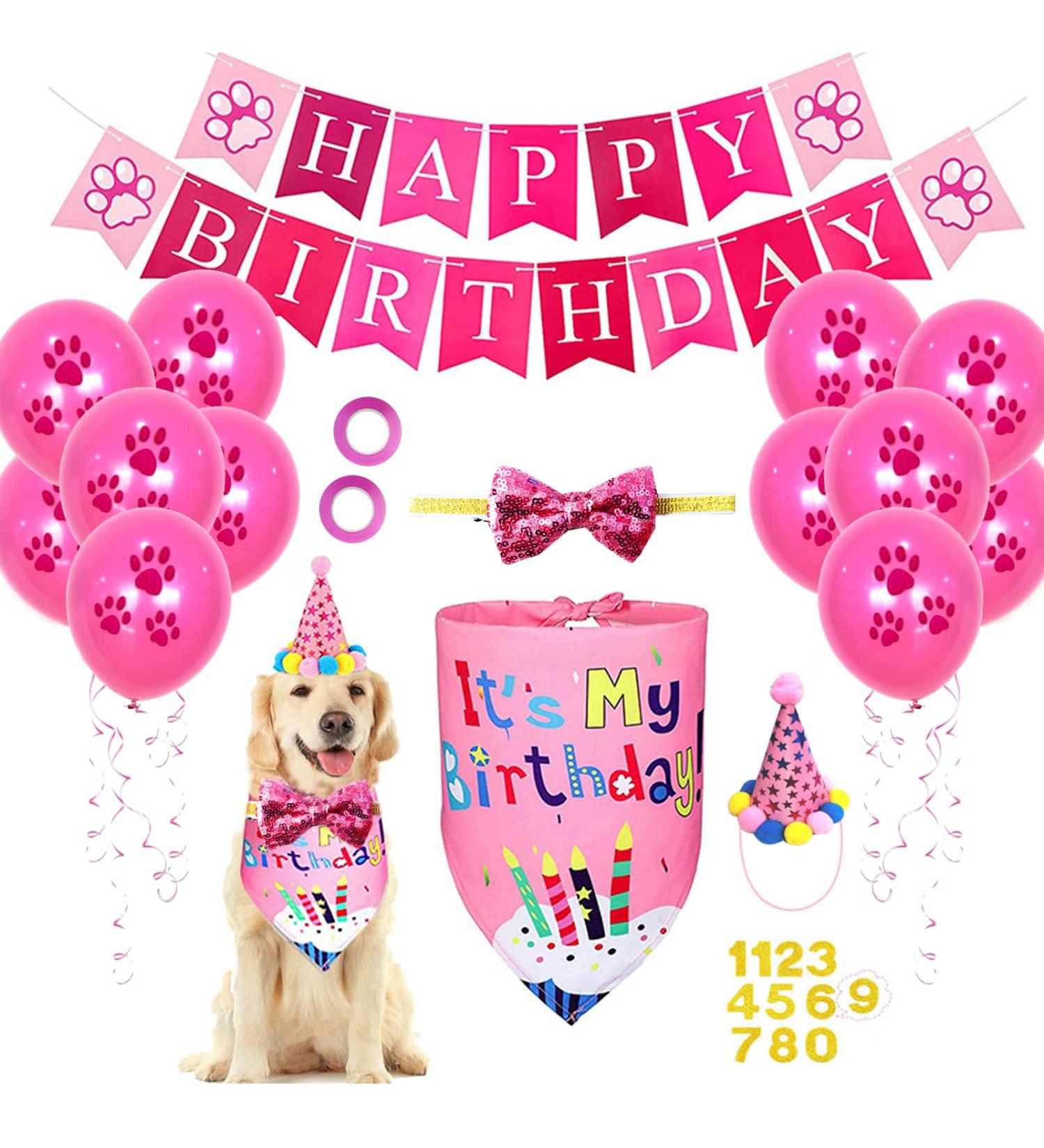 Birthday Sparty Bandana Hats Set for Girls & Dogs | 1st Birthday Party Decor with Paw Print Balloons & Happy Birthday Banner - Buy Online on GoSupps.com