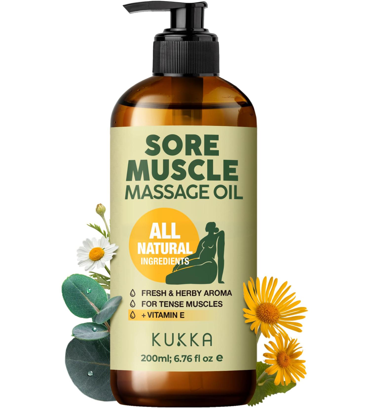Sore Muscle Massage Oil 6.76 Oz - 100% Natural Eucalyptus & Roman Chamomile for Pain Relief | Spa Quality Massage Therapy Oil for Men & Women - Buy Online on GoSupps.com