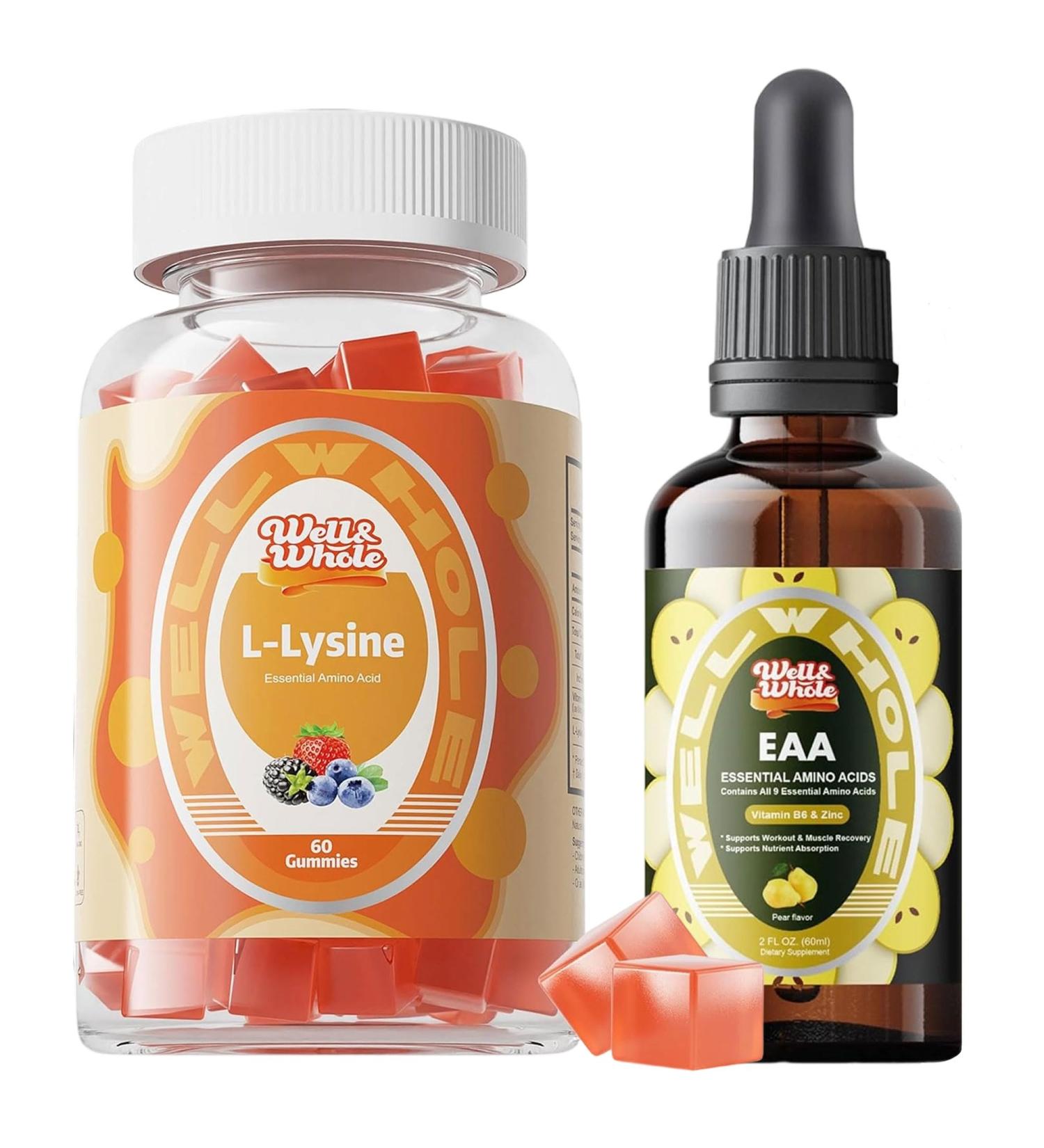 Well&Whole L-Lysine Gummies 1000mg and Essential Amino Acid (EAA) Liquid Drops & Liver Support Liquid Supplement - Buy Online on GoSupps.com