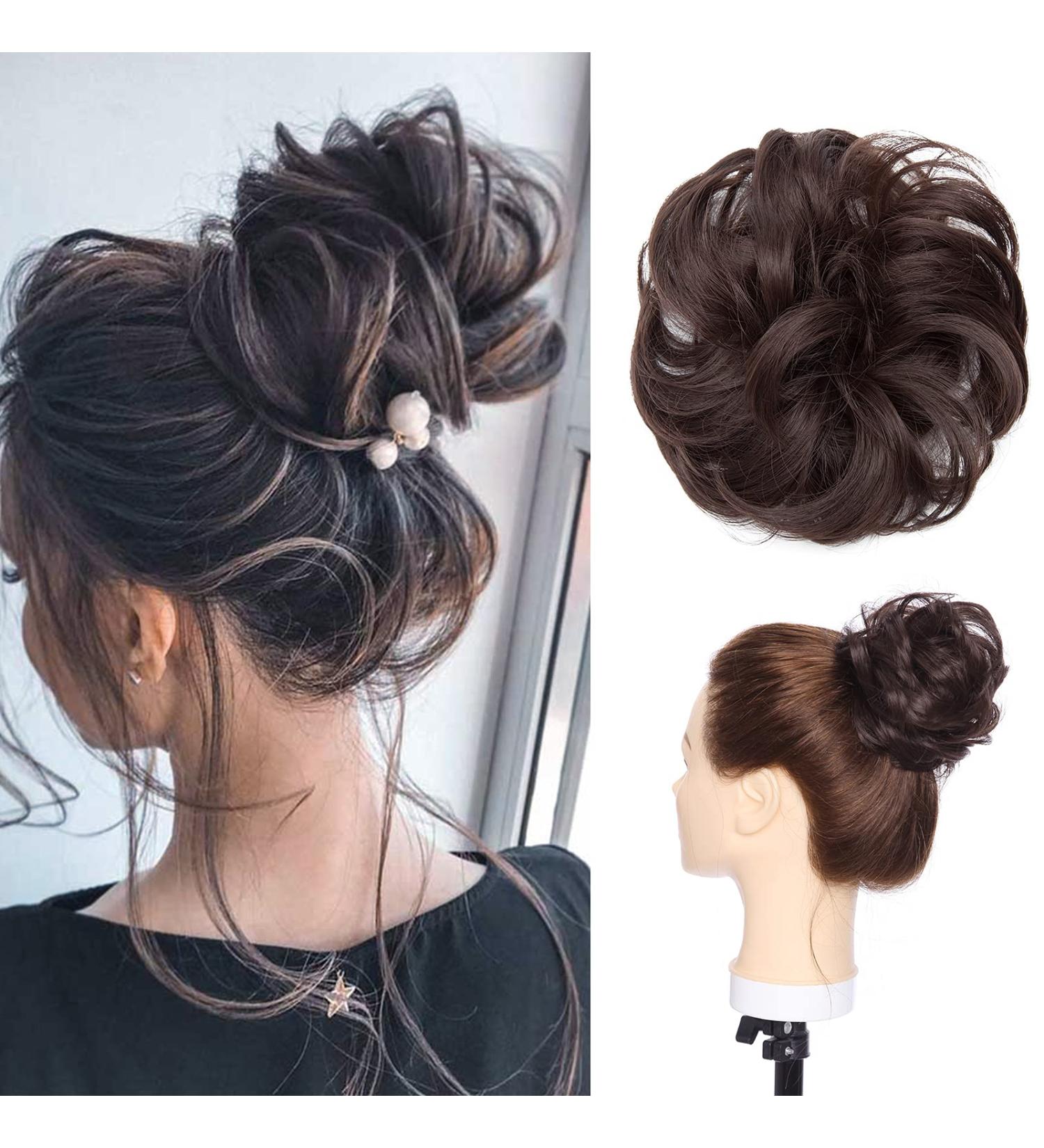 Reddish Brown Updo Ponytail Hair Extensions - Curly Wavy Scrunchies for Women | 35g Messy Hair Bun Hairpiece - Buy Online on GoSupps.com
