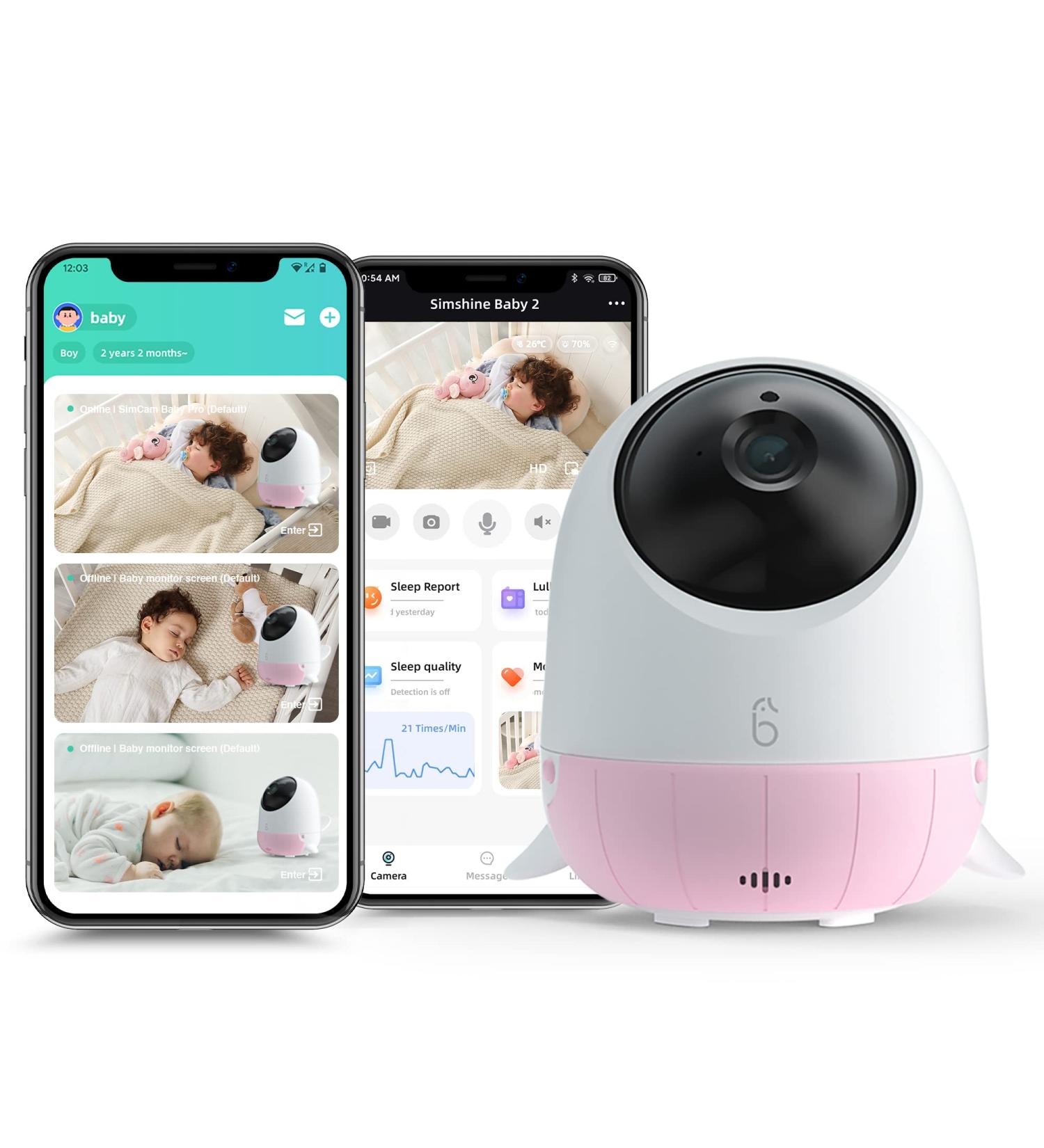Simshine Baby Monitor with Night Vision, AI Cry Alert, Breathing Detection & 2K HD Video Camera - Pink - Buy Online on GoSupps.com