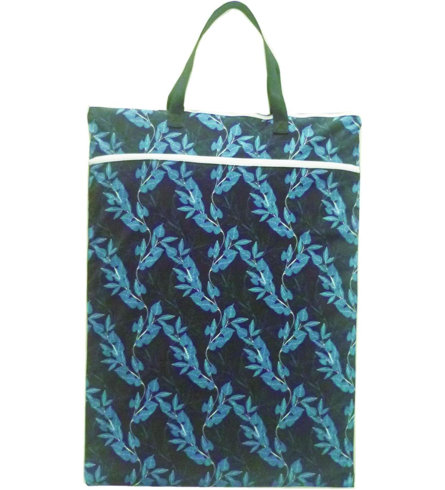 Large Hanging Wet/Dry Cloth Diaper Pail Bag for Reusable Diapers or Laundry (Blue Leaf)