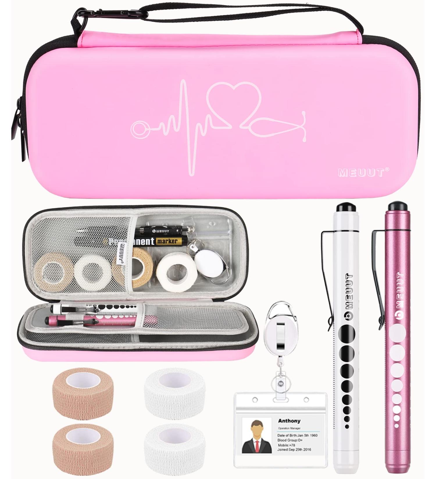 MEUUT 11 pcs Nurse Stethoscope Case Kit - First Aid Bag with Accessories for Nurses - Pu_pink - Buy Online on GoSupps.com