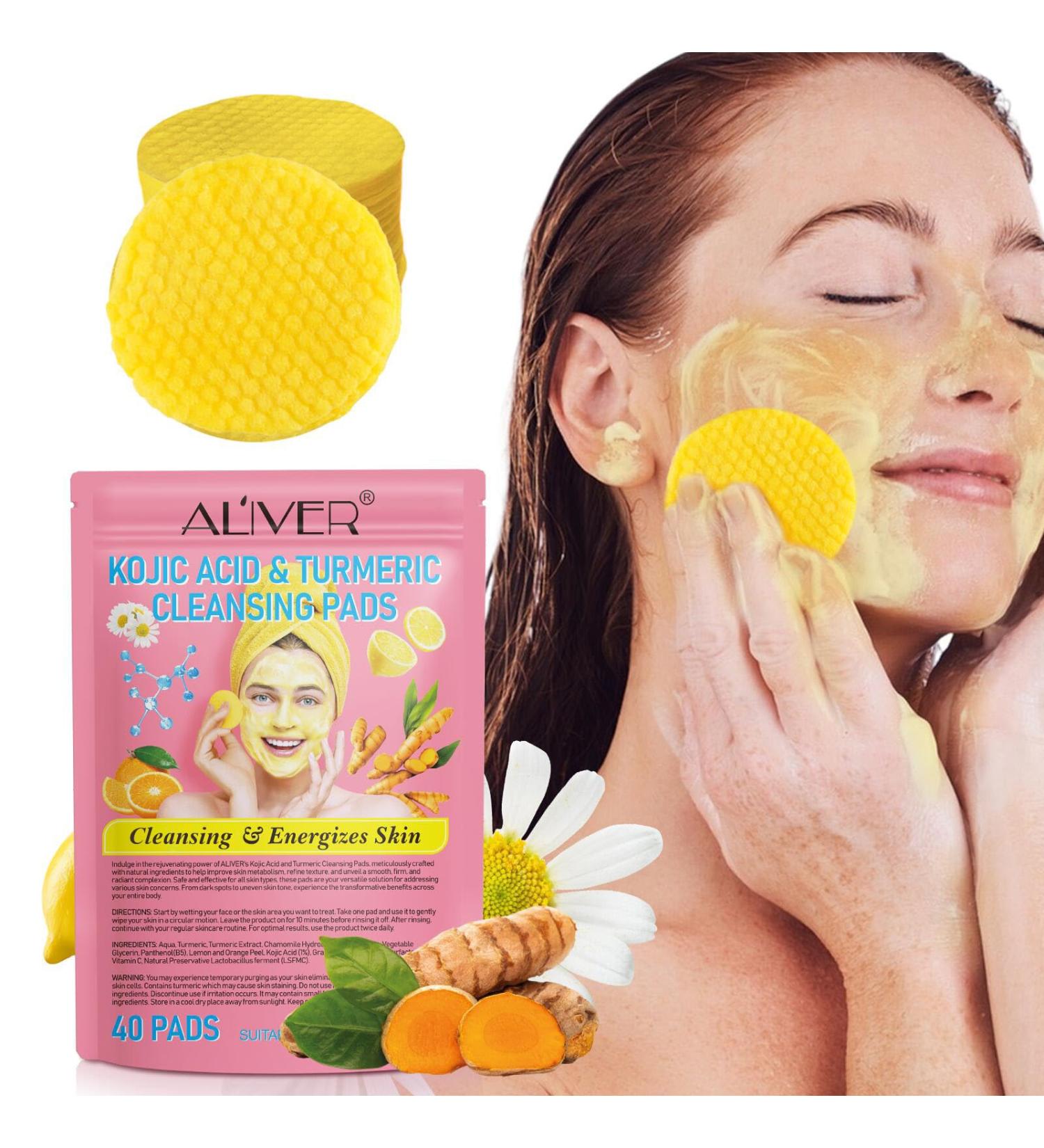 Turmeric Kojic Acid Cleansing Pads - 40PCS for Face & Body | Balance Oil & Remove Keratin - Buy Online on GoSupps.com
