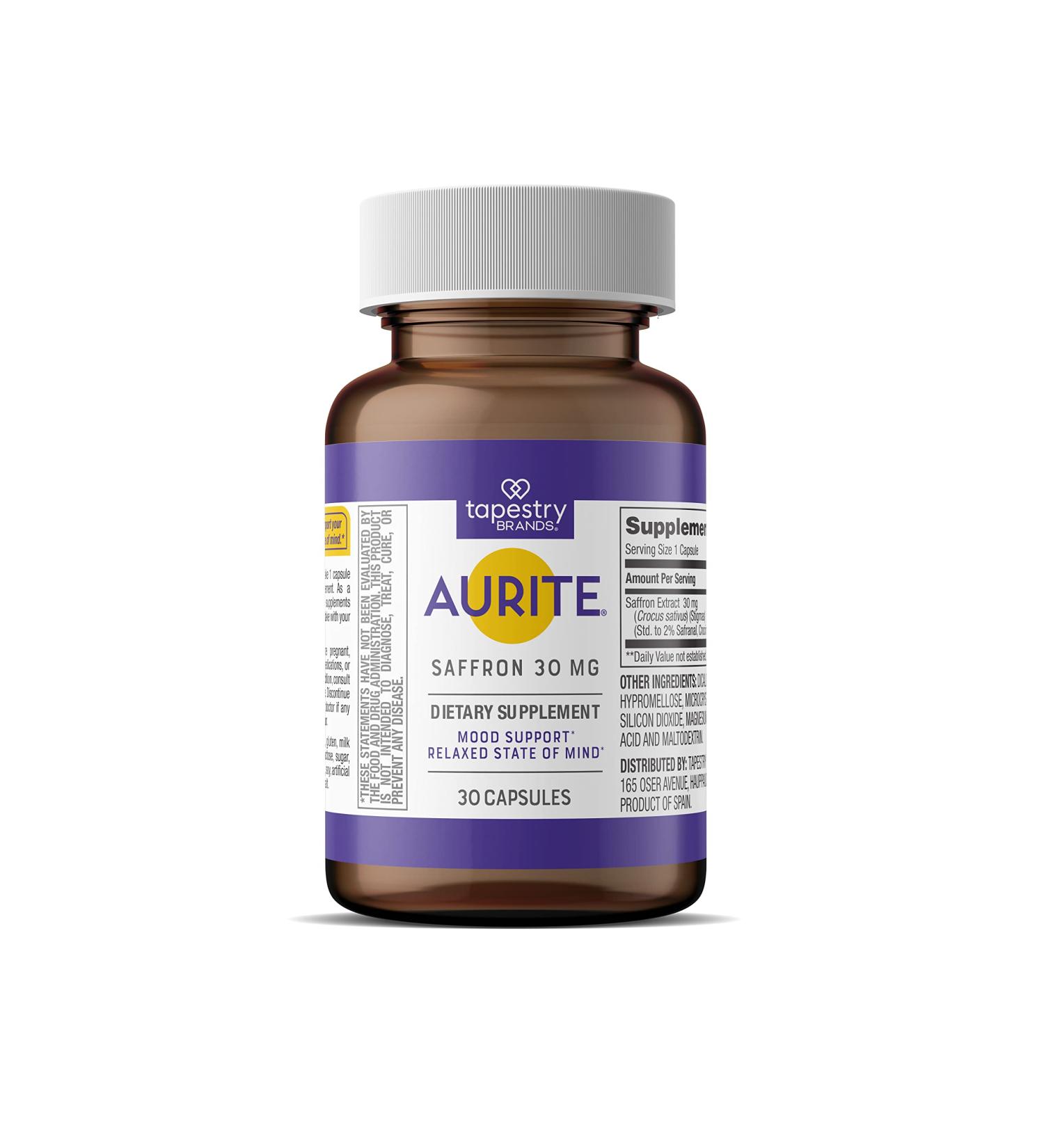 Aurite Saffron Supplement for Stress Management & Mood Support | Enhances Long-Term Memory | Vegetarian Friendly & Non-GMO | 30 Count (Pack of 1) - Buy Online on GoSupps.com