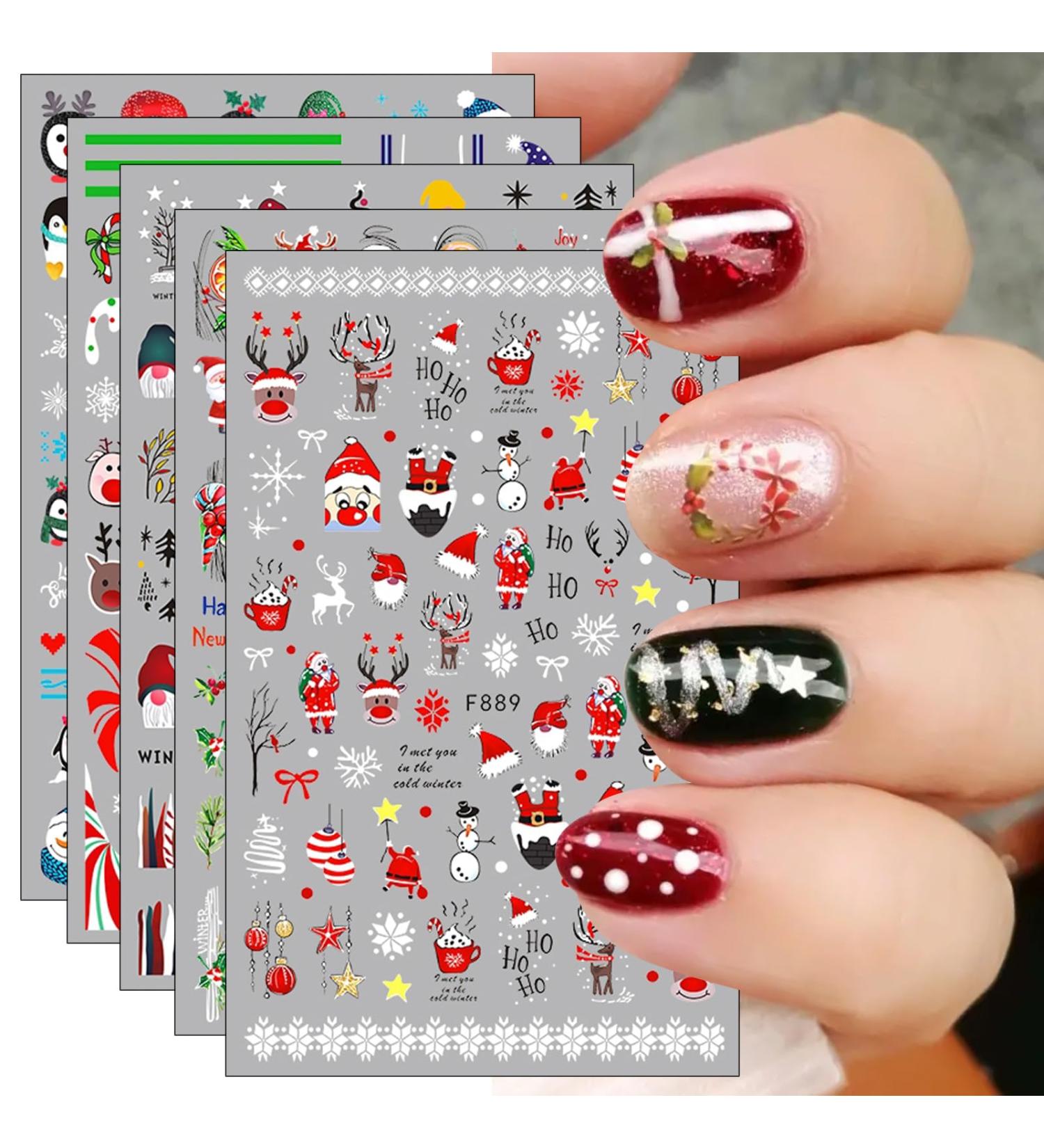 JMEOWIO 10 Sheets Christmas Nail Art Stickers Decals Self-Adhesive Snowflake Winter Holiday Cute Nail Supplies Nail Art Design Decoration Accessories - Buy Online on GoSupps.com