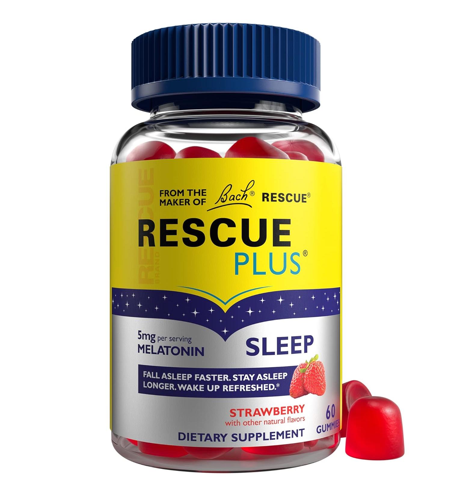Bach RESCUE PLUS Melatonin Sleep Gummies - Natural Strawberry, Vegan, Gluten-Free, 60 Count Sleep Aid - Buy Online on GoSupps.com