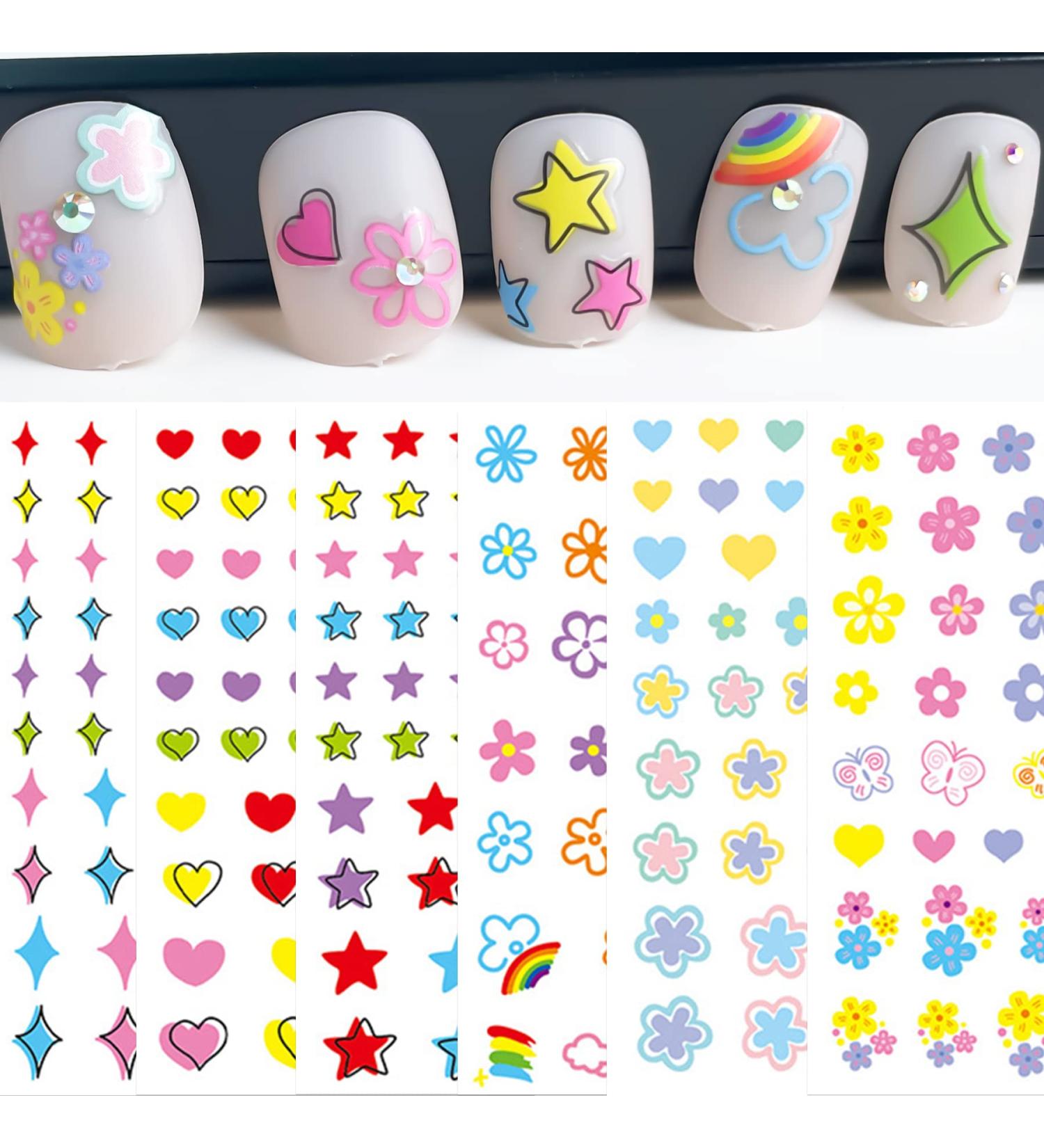 Star Flower Heart Nail Stickers - Self Adhesive Colorful Decals for DIY Nail Art - Women and Girls Nail Decor (6 Sheets) - Buy Online on GoSupps.com