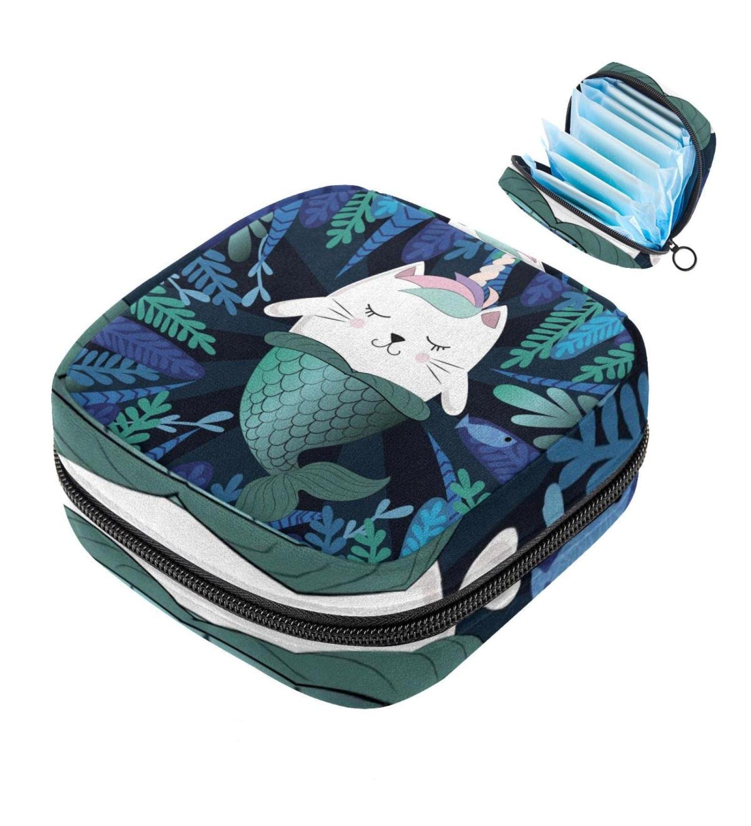Funny Magical Cat Unicorn & Mermaid Menstruation Pad Bag with Zipper - Stylish Napkin & Tampon Storage for Women & Girls - Buy Online on GoSupps.com