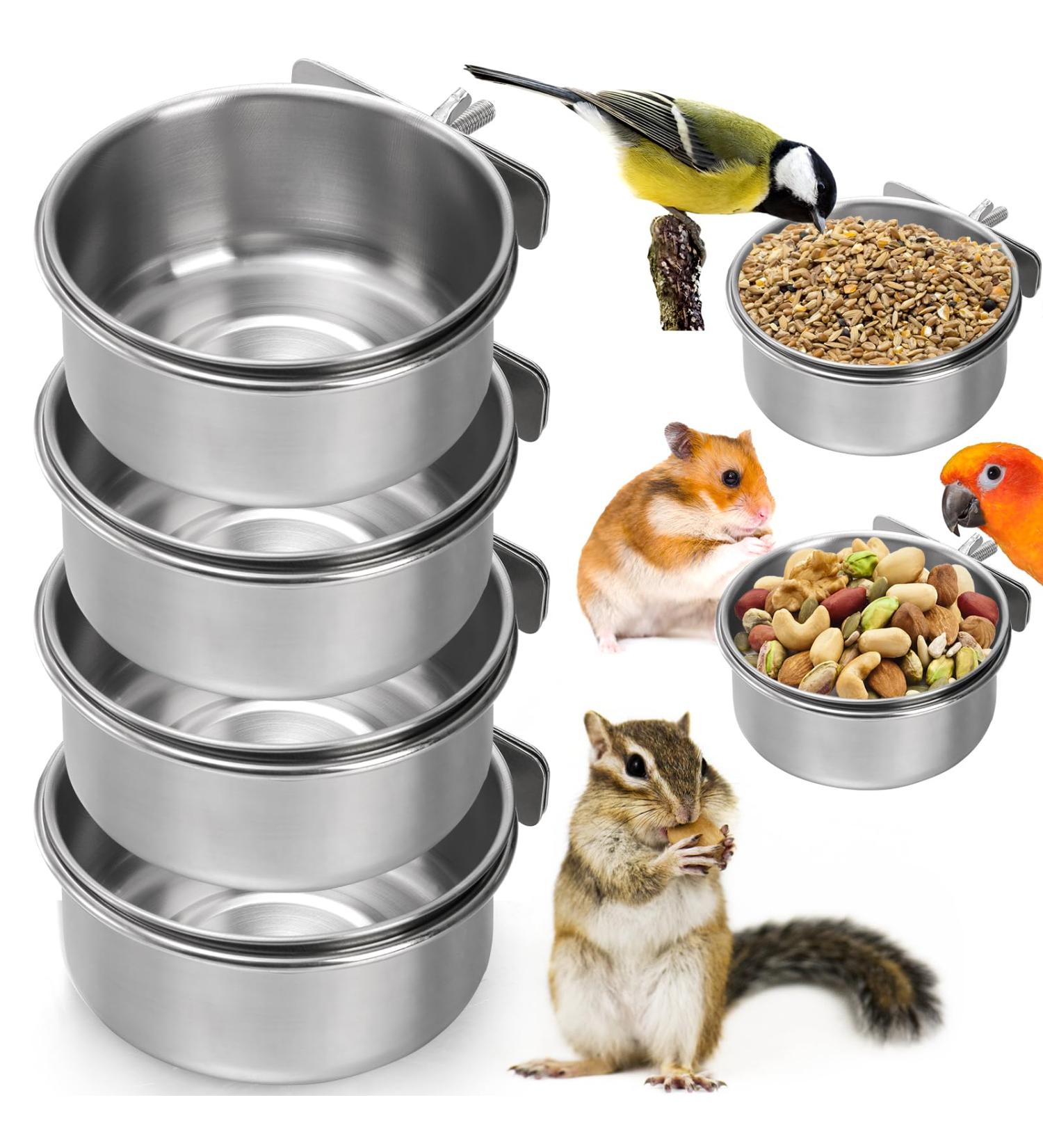 Okllen 4 Pack Bird Feeding Dish Cups Detachable Stainless Steel Bird Food Bowls with Clamp Bird Cage Feeder Hanging Pet Bowl for Chinchilla Parrot Cockatiel Conure Budgies Parakeet Small Animal - Buy Online on GoSupps.com