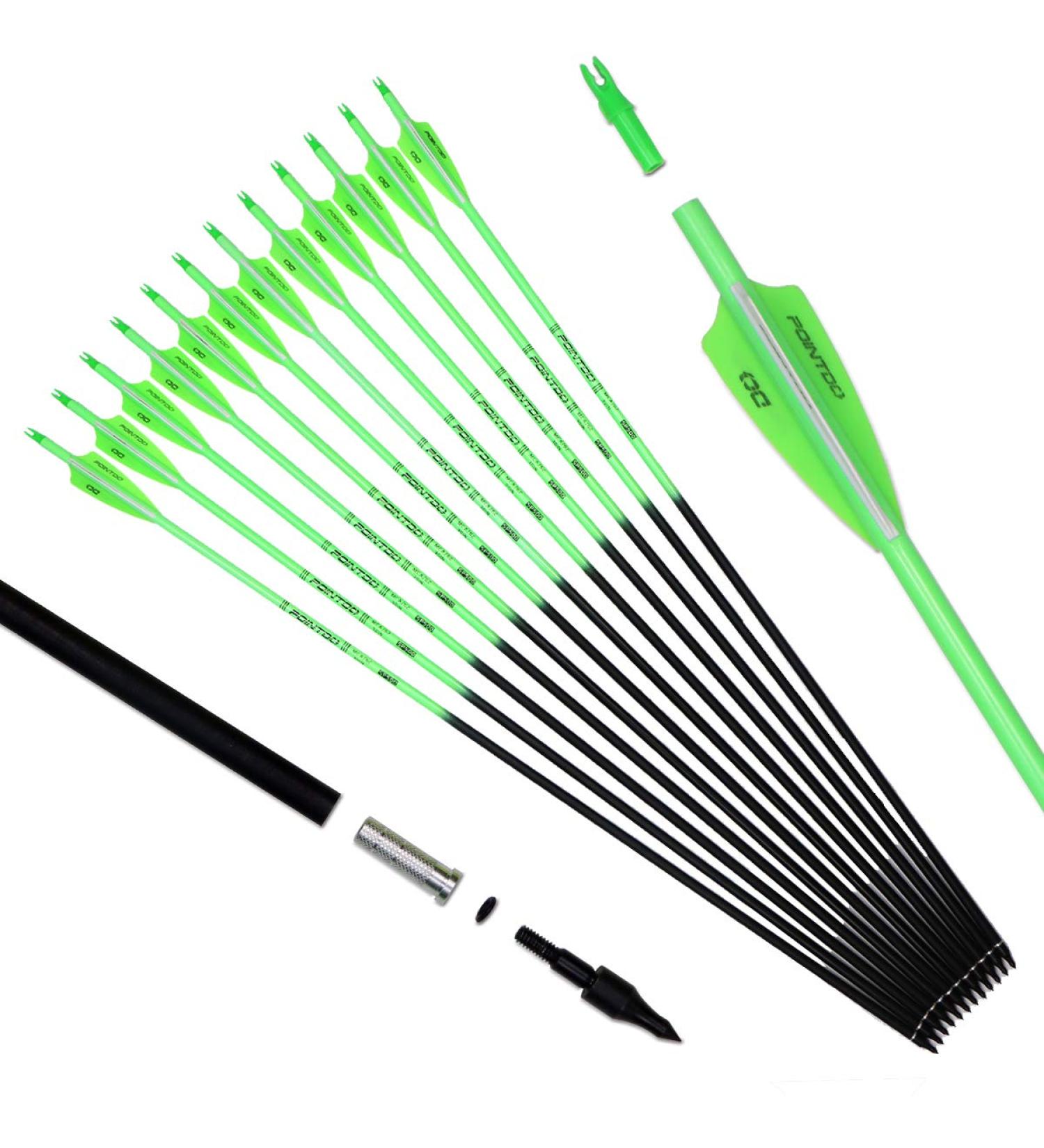 Pointdo 30 Carbon Arrow Fluorescent Green (12 Pack) - Targeting & Practice for Compound/Recurve Bow - Buy Online on GoSupps.com
