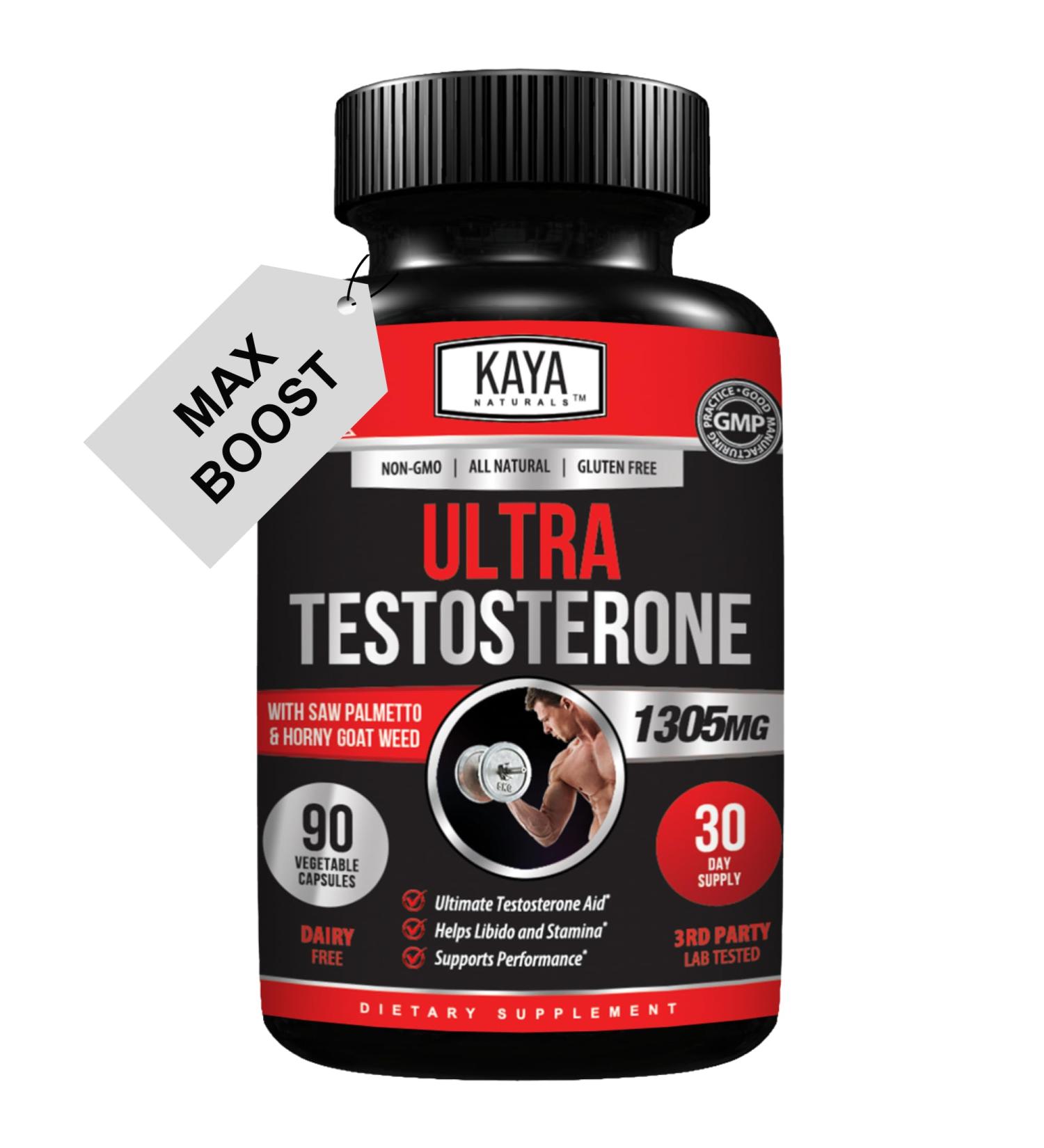 Kaya Naturals Ultra Testosterone - Men's Testosterone Booster with Tongkat Ali Horny Goat Weed Tribulus - Natural Workout Supplement for Energy Stamina and Strength Booster - 90 Count 90 Count (Pack of 1) - Buy Online on GoSupps.com