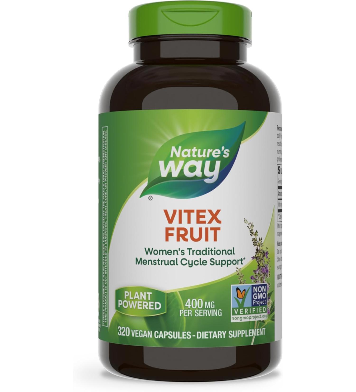 Nature's Way Vitex Fruit 400 mg | 320 Vegan Capsules for Hormonal Balance - Buy Online on GoSupps.com