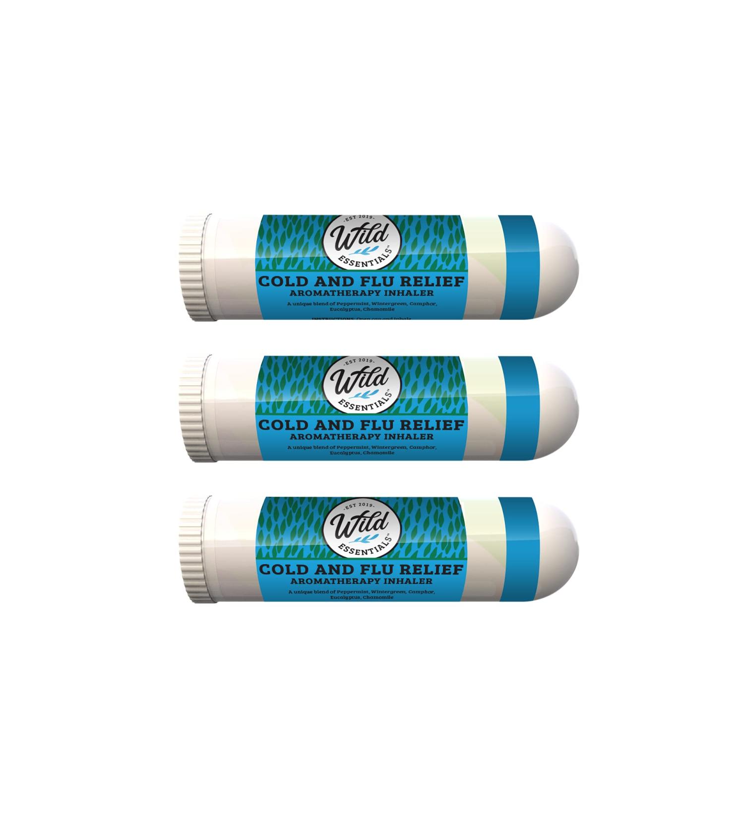 Wild Essentials Cold and Flu Relief Aromatherapy Nasal Inhalers - 3 Pack | 100% Natural Essential Oils for Cold Symptom Relief - Buy Online on GoSupps.com