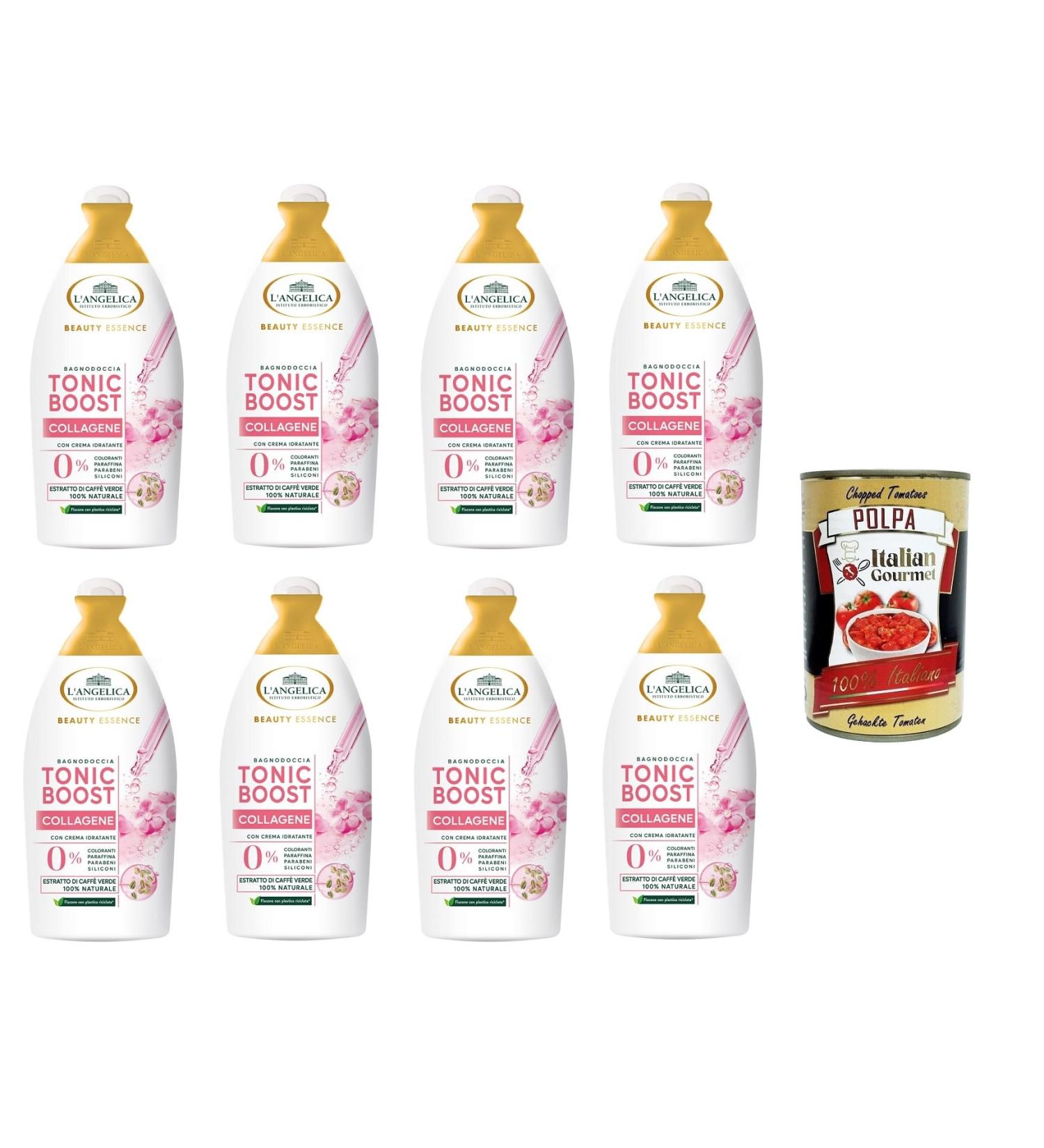 Italian Gourmet E.R. L'Angelica Beauty Essence Body Wash Tonic Boost Collagen with Green Coffee Extract - 8 x 520ml + Italian Gourmet Polpa 400g