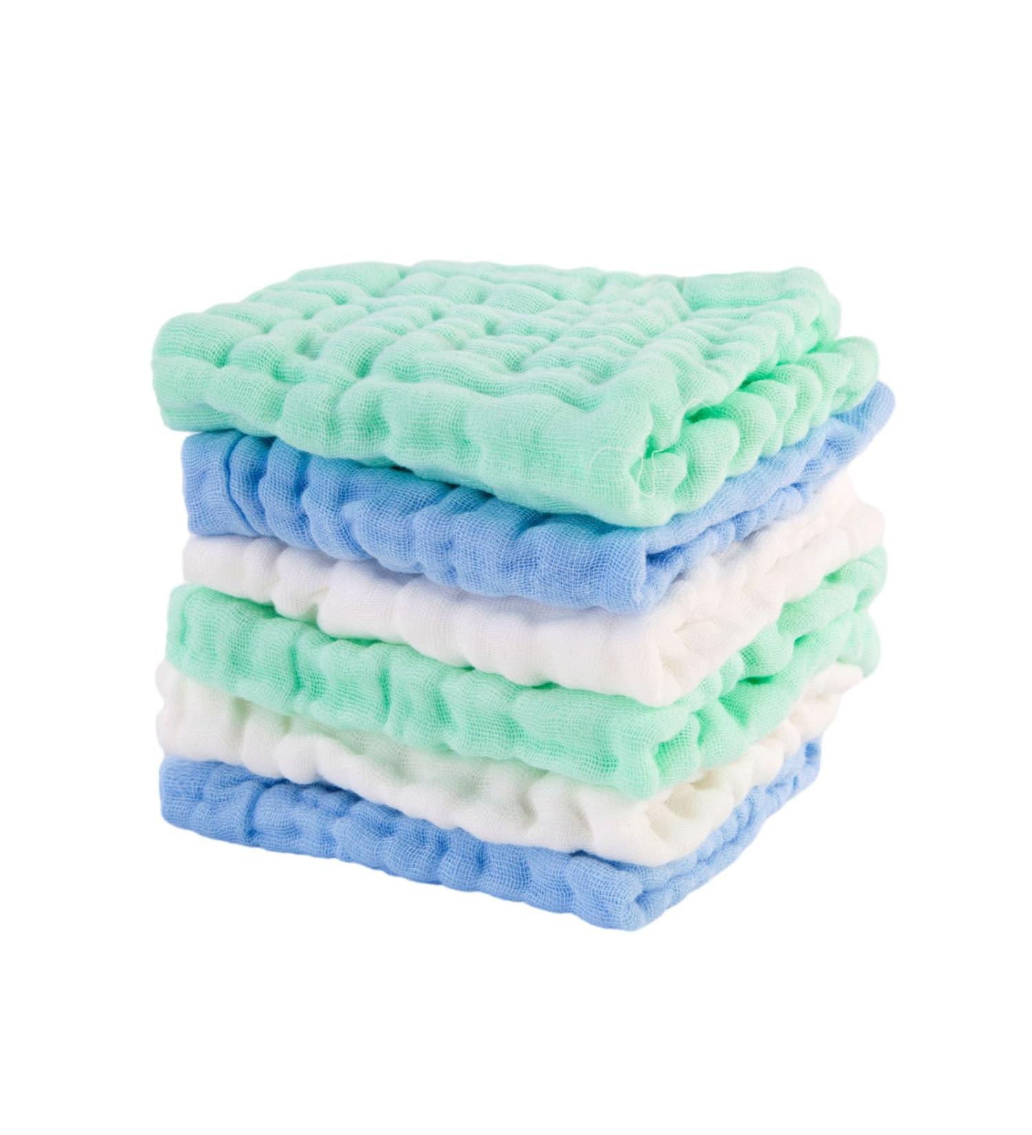 Minimoto Baby Musselin Washcloths - Soft 27.9x27.9 cm Towels for Sensitive Skin (6 Pack) - Natural Cotton Baby Accessories in White Green Blue - Buy Online on GoSupps.com